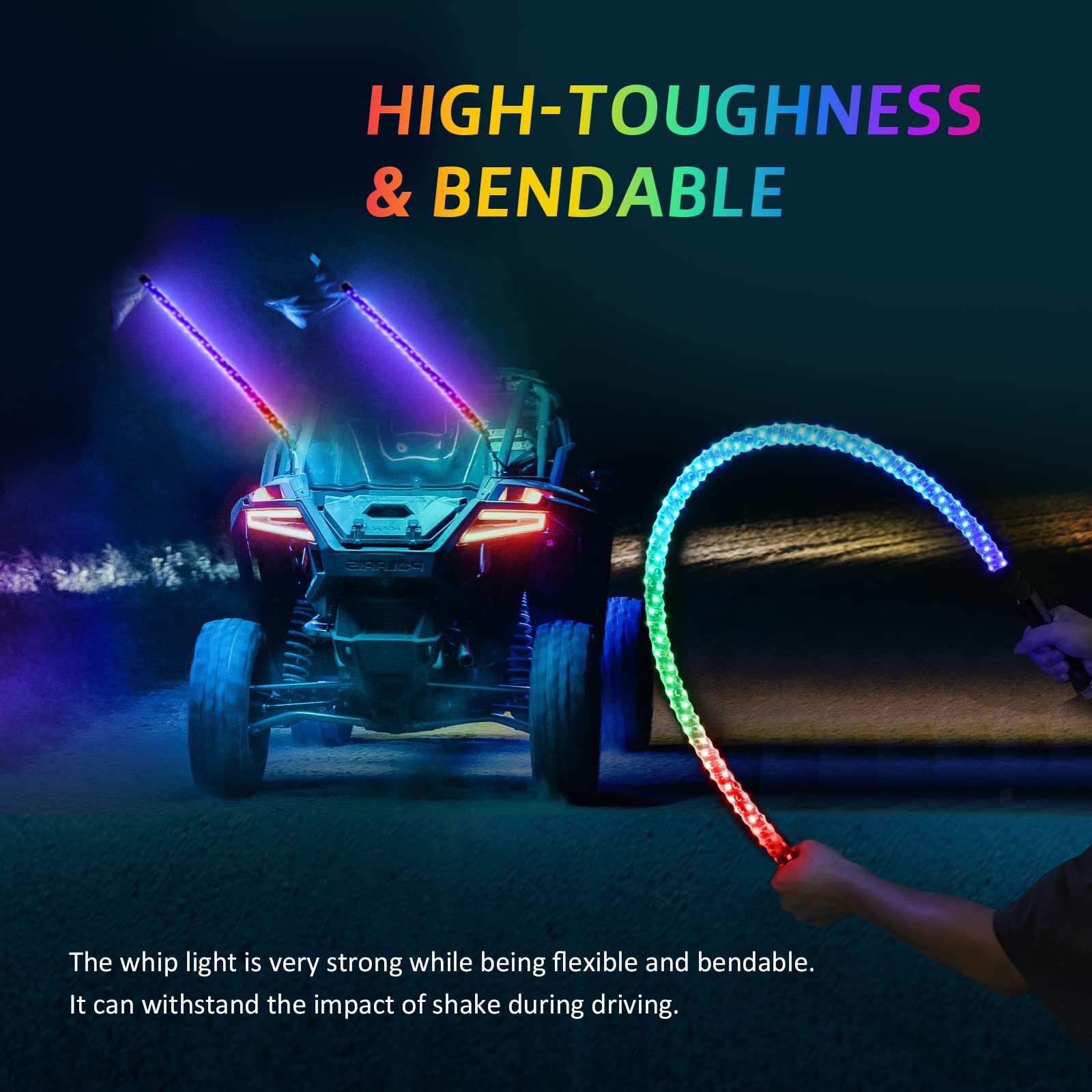 Ehaho 1 Pack 4Ft Whip Lights,Led Whip Light With App & Remote Control, Spiral Rgb Chasing Lighted Whips With Rocker Switch, Musi