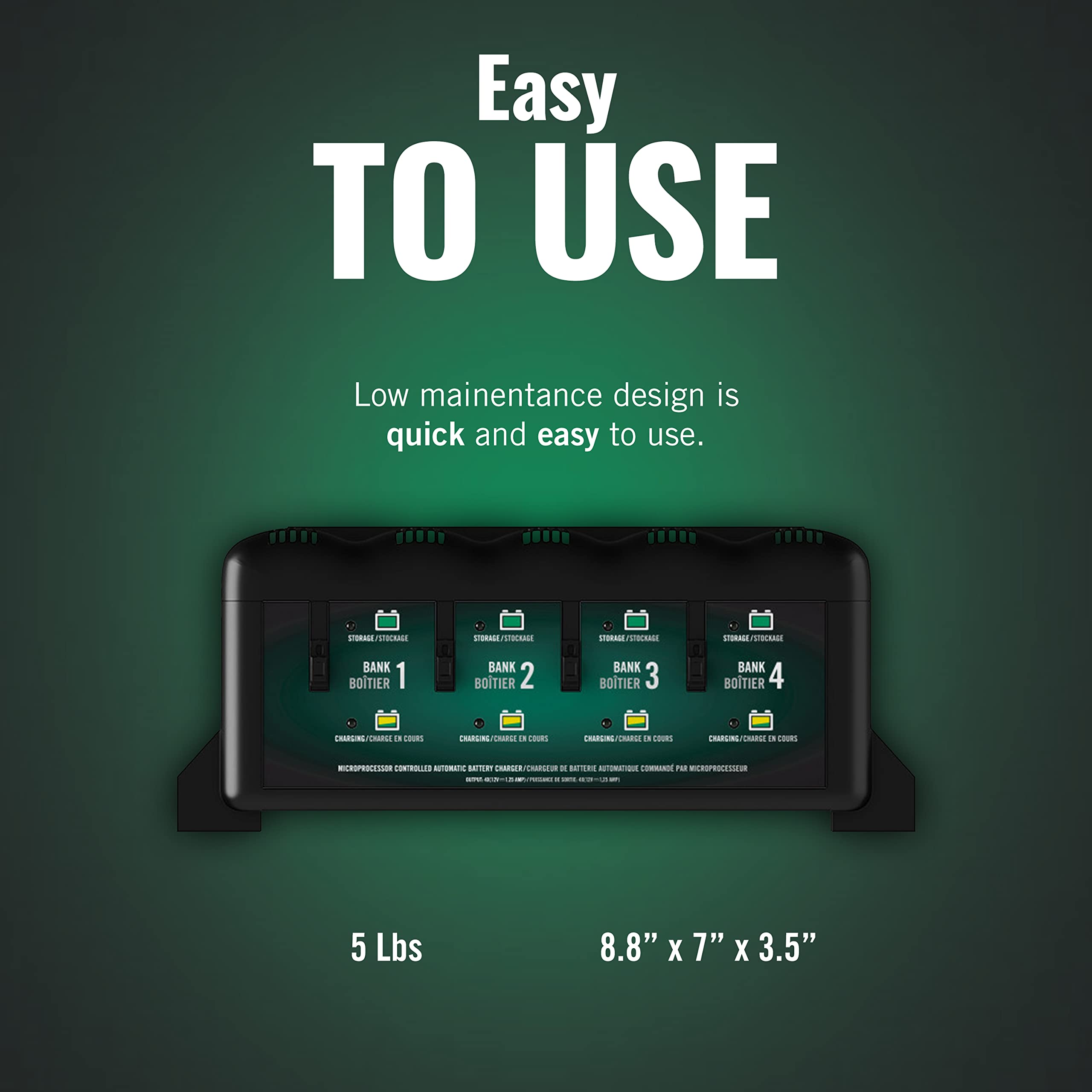 Battery Tender Plus 4-Bank Smart Charger - 5 AMP - Black/Green - 12V Multi Battery Charger for Standard, AGM, Lithium - Model 022-0148-DL-WH
