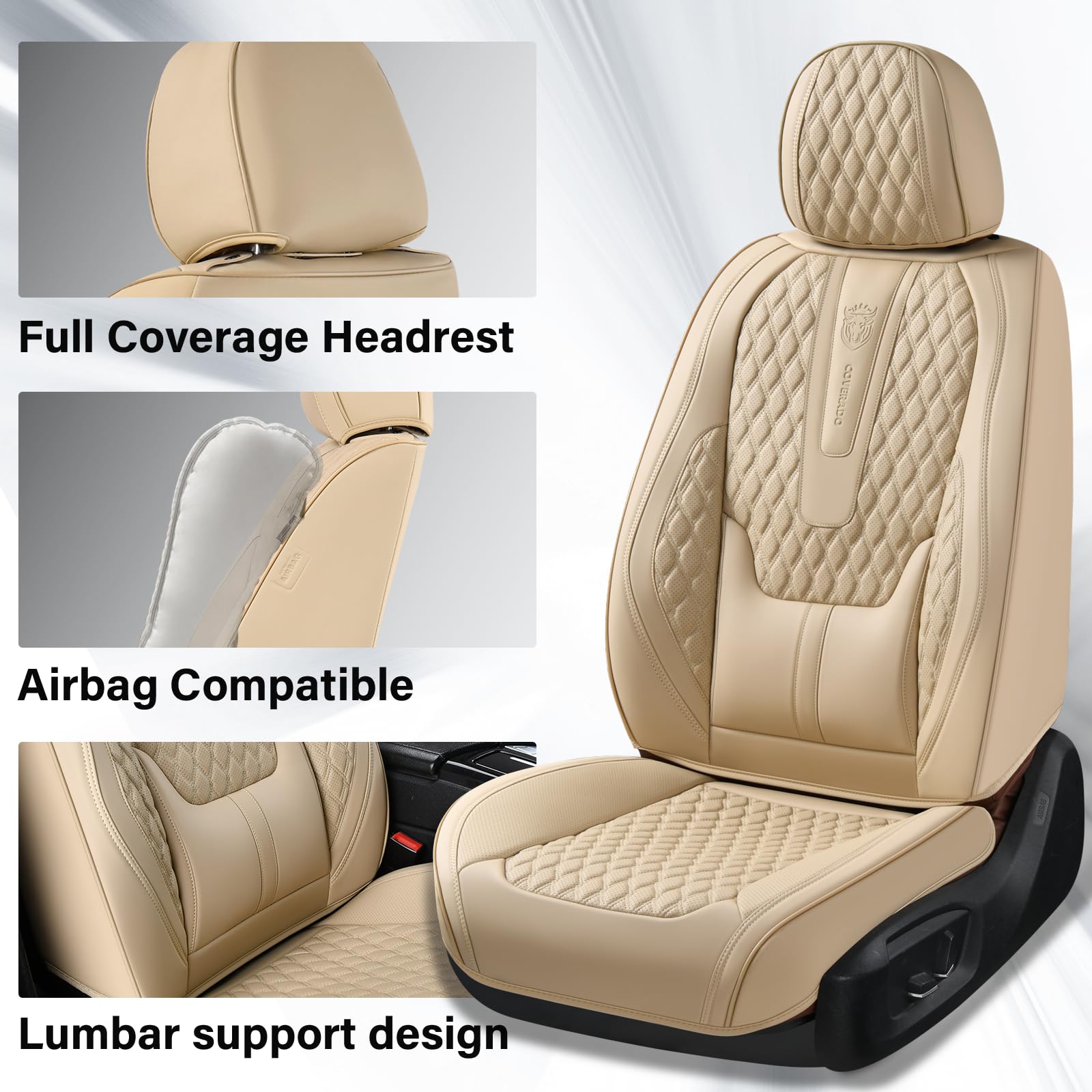 Coverado Front Seat Covers, Car Seat Covers Front Seats, Nappa Leather Seat Covers for Cars, Waterproof Seat Covers with Lumbar