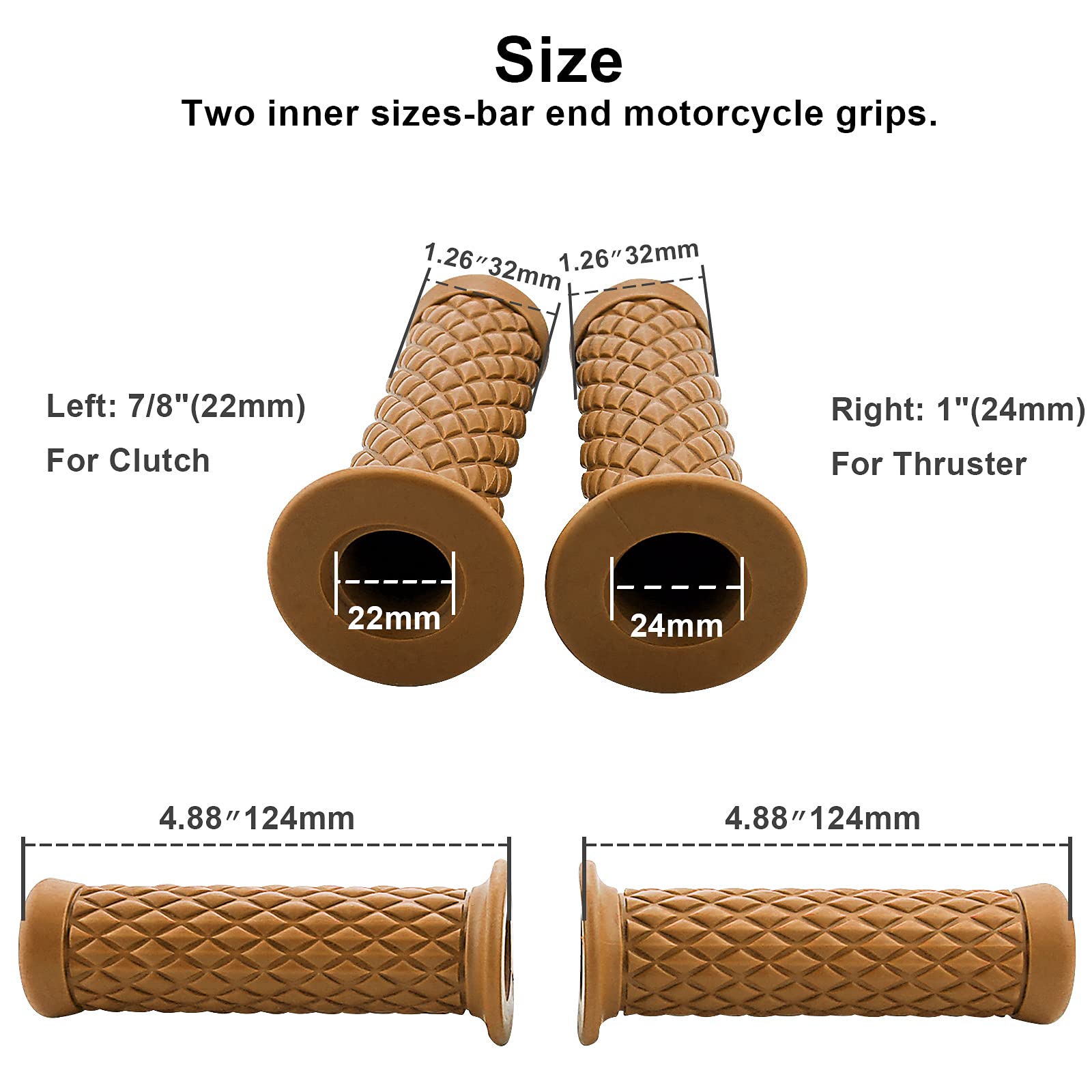 Motorcycle Retro Comfortable Hand Handlebar 7/8'' 22Mm 1'' 24Mm Non Slip Rubber Handle Grips Compatible With Kawasaki (Yellow)