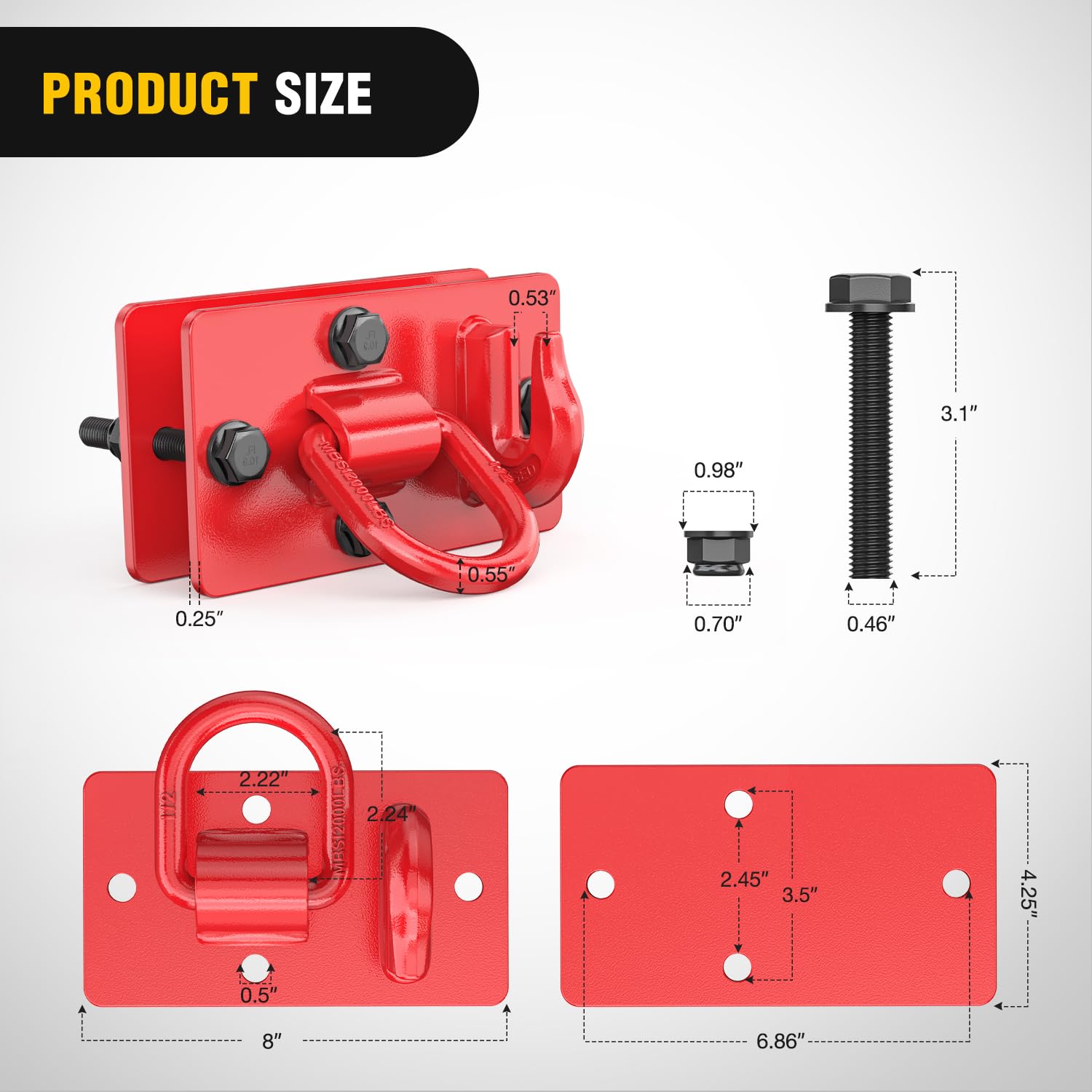 Nilight 2Pcs Tractor Bucket Hooks With Tie Down Ring, Grade 70 Grade Forged Steel Bolt-On Grab Hook With Back Plates For Tractor Bucket Rv Utv Truck Mbs 15000 Lbs, Red, 2 Years Warranty