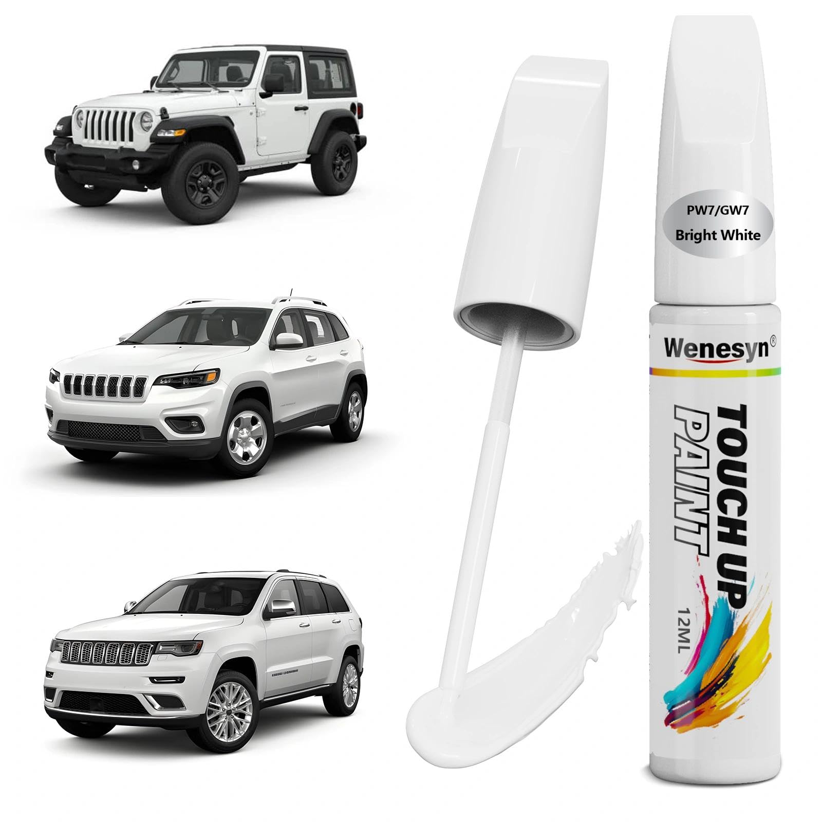 Wenesyn PW7/GW7 Bright White Touch Up Paint Compatible with Jeep, Automotive Paints Exact Match Grand Cherokee/Cherokee/Grand Wa