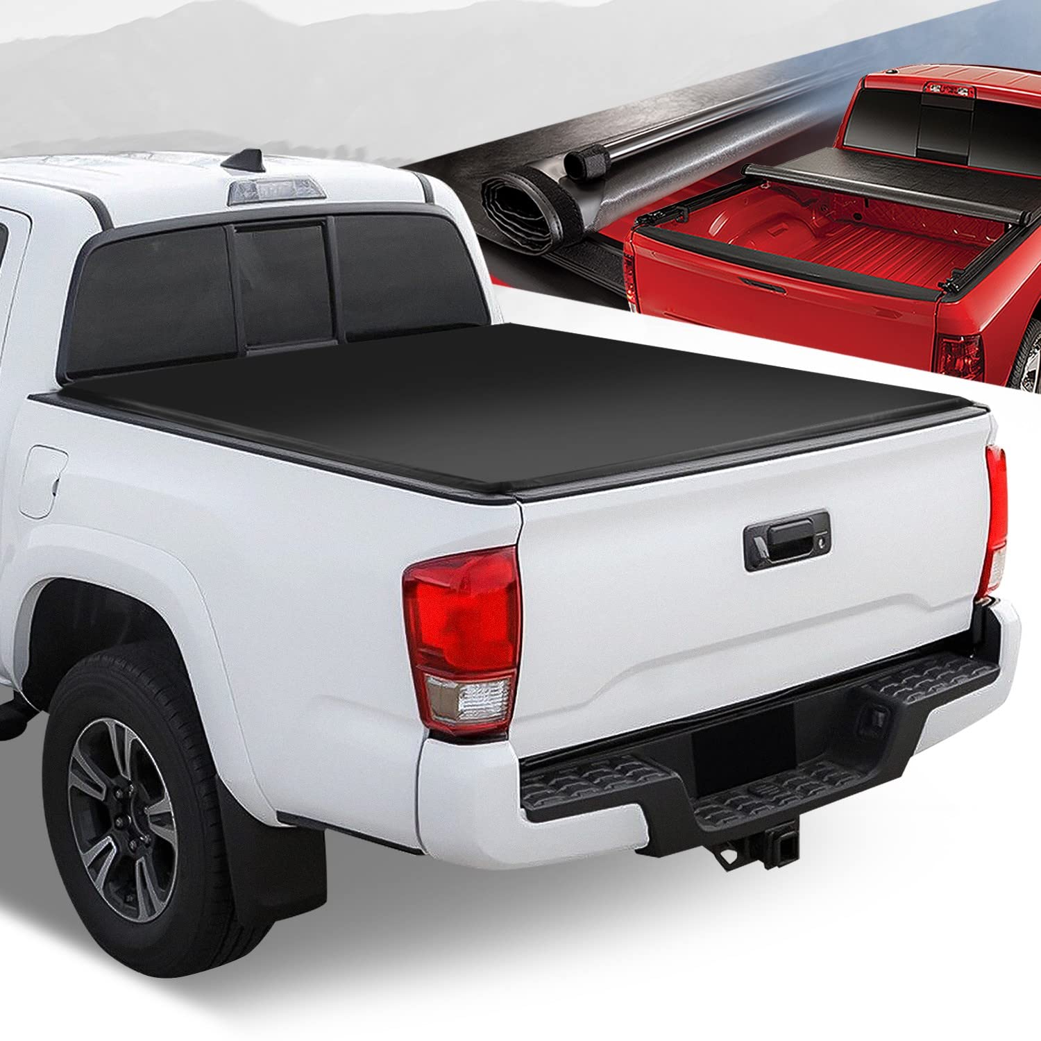 Auto Dynasty Soft Roll-Up Truck Bed Tonneau Cover Compatible With 2016-2023 Toyota Tacoma 5Ft Fleetside/Styleside Bed, Matte Bla