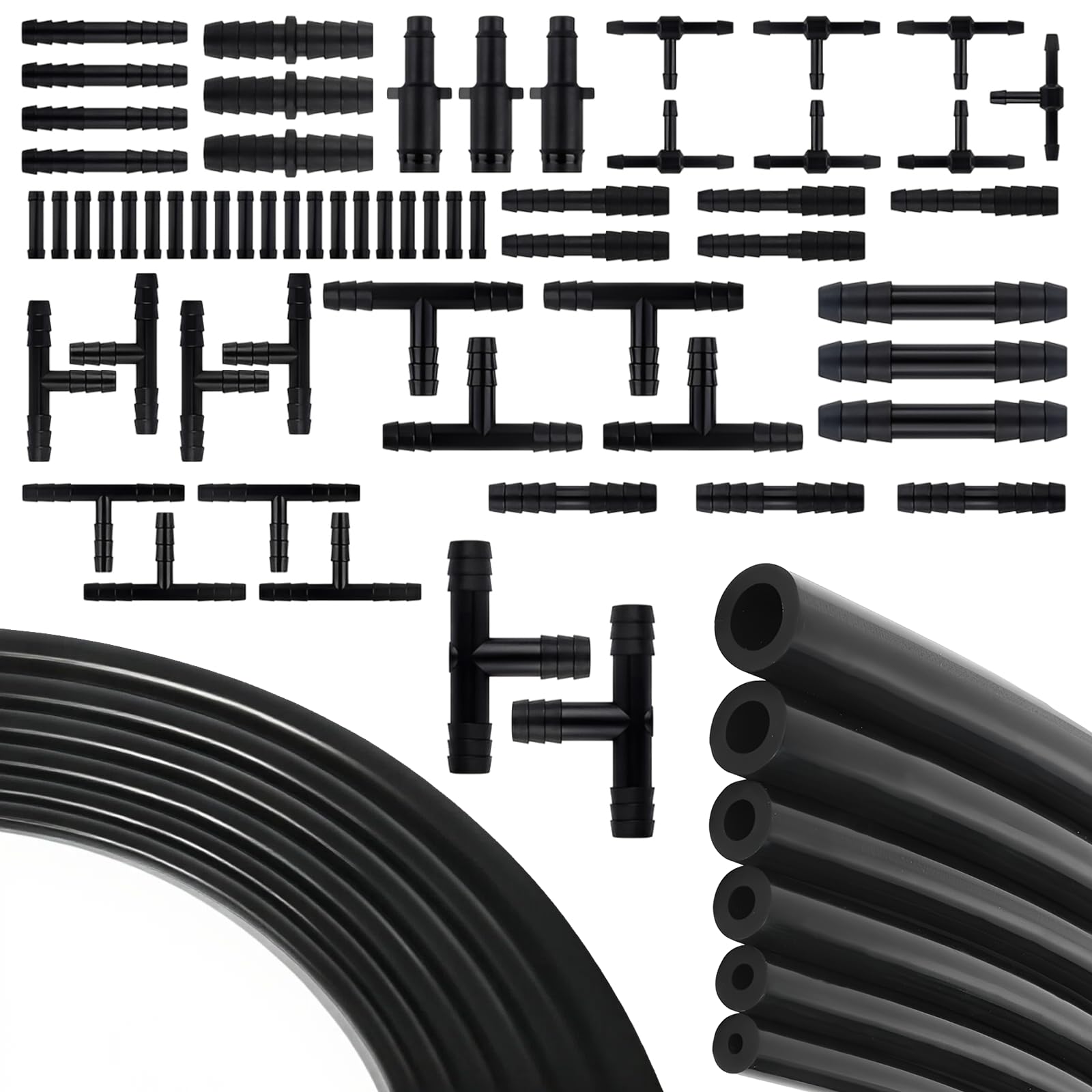 AMZAUTO 70 PCS Vacuum Hose Kit, 6 PCS 5 Ft Vacuum Hose Automotive + 64 PCS Line Connectors, Replacement Parts for Automotive Flu