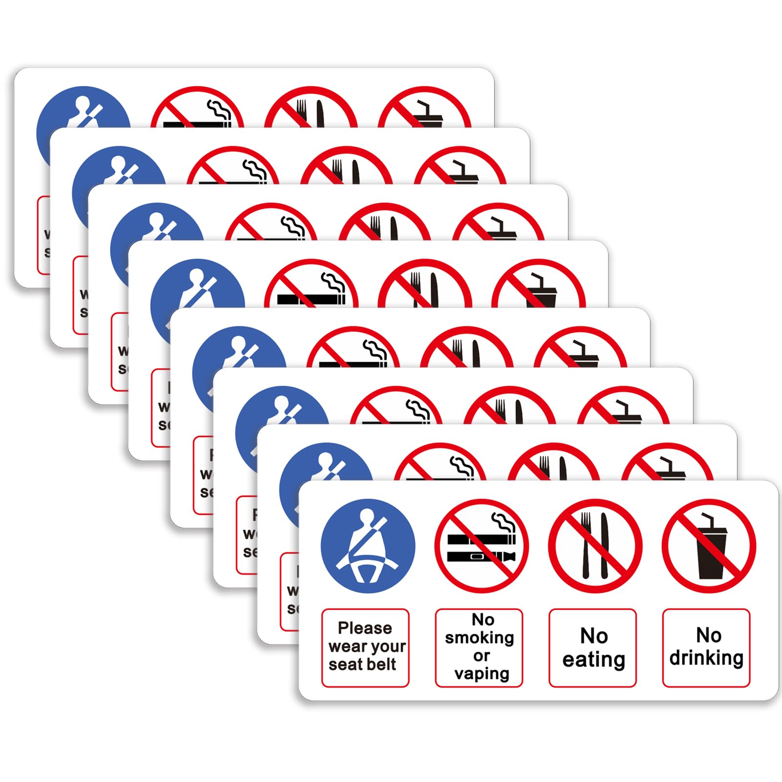 8Pcs No Eating, No Drinking No Smoking and Seat Belt Must Be Worn Signs, Vehicle Safety Rules Warning Stickers, 6 x 2.76 Inch Wi