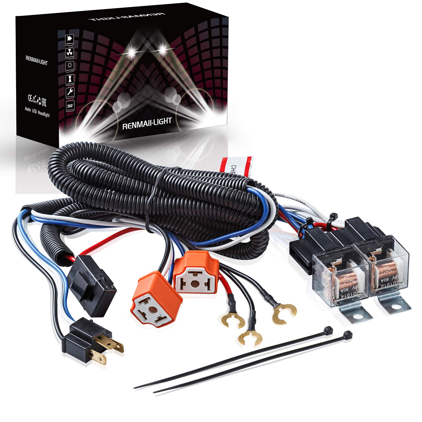 Renmaii-Light 1Set 2-Headlight H4 Relay Harness, H4 Headlight Relay Harness H4 Wiring Harness H6054 7X6 6054 Headlight Relay Kit For 95-97 Tacoma 88-95 Pickup 4 Runner Fix Dual Ground Problem