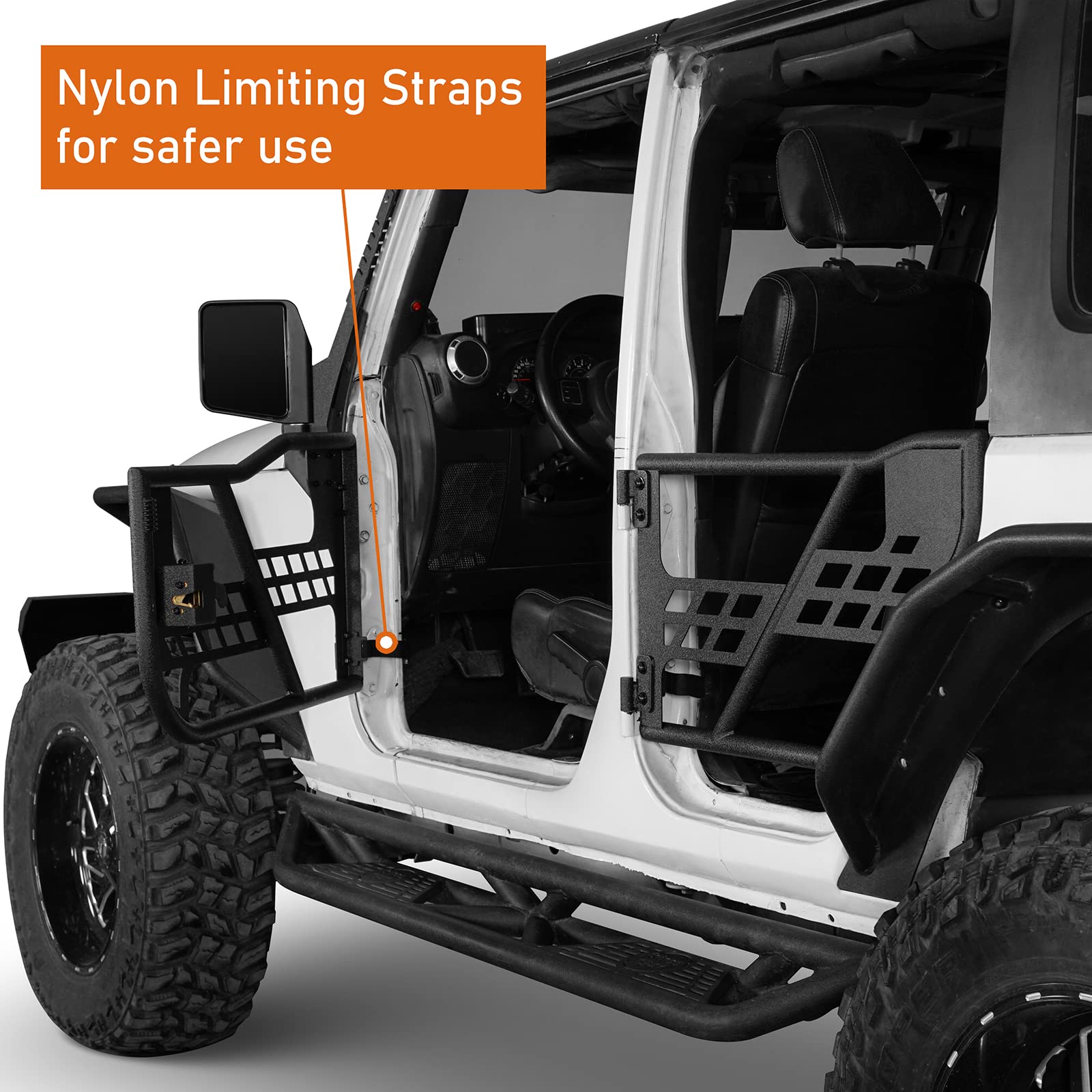 Hooke Road For Jeep Wrangler Jk Tubular Half Doors Offroad Trail Doors Compatible With 2007-2018 Jeep Wrangler Jk Unlimited 4-Door Include Front & Rear 4Pcs Set