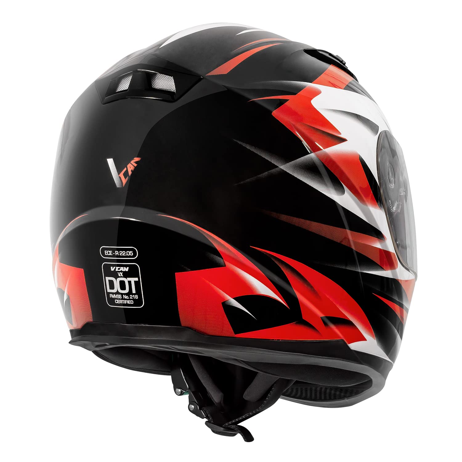 Vcan Vx Lightweight Full Face Motorcycle Street Bike Helmet With Extra Tinted Visor Dot Approved (Gloss Black Stream Red, Large)