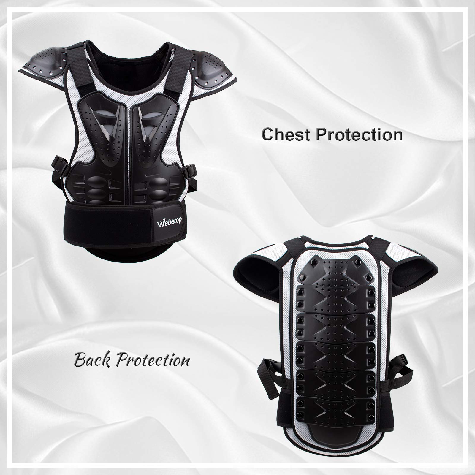 Webetop Youth Dirt Bike Chest Protector, Adjustable S for Height 45"-51", Black/Silver, Plastic, Model WT010106SS-FUS