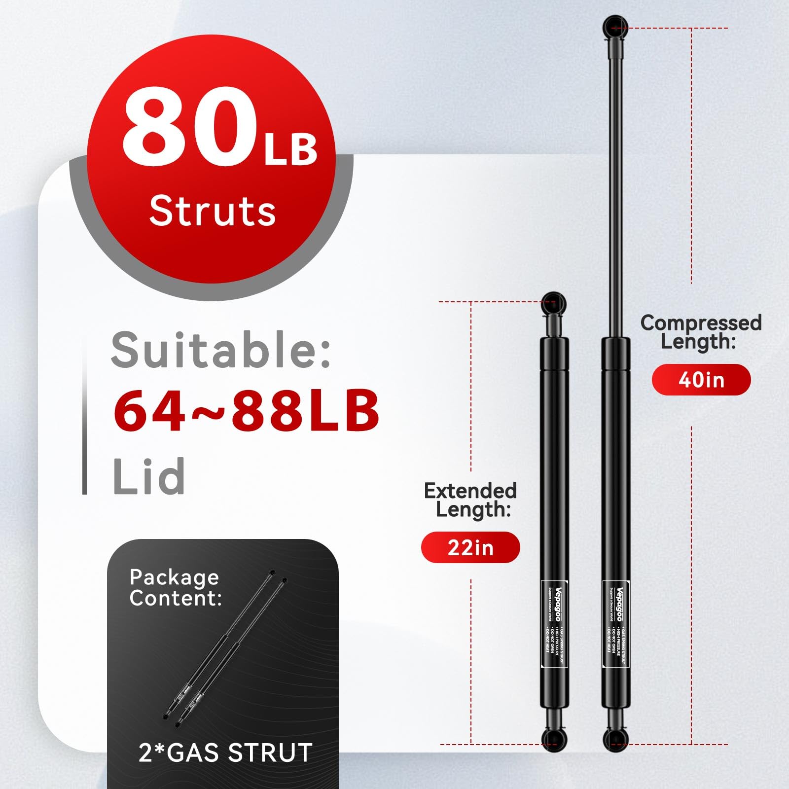 Vepagoo 40 Inch 80Lb Gas Struts Shocks For Heavy Duty Lid, 356N Lift Support For Tonneau Cover Truck Rv Bed Snowmobile Trailer B
