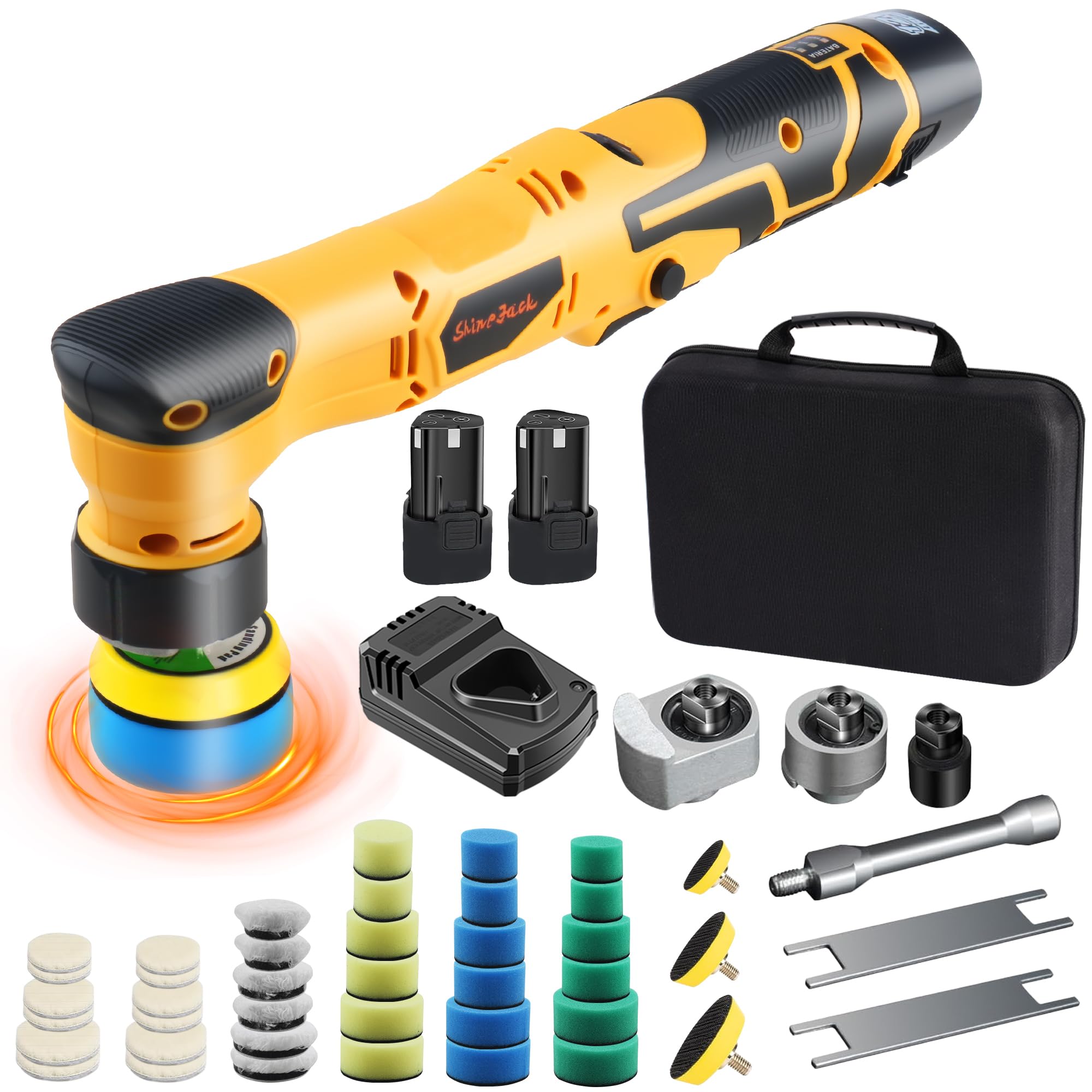 SHINEJACK Cordless Mini Car Polisher, 1 Inch 3 Inch Dual Action & Rotary Polishing Machine for Car Detailing, Waxing, Polishing,