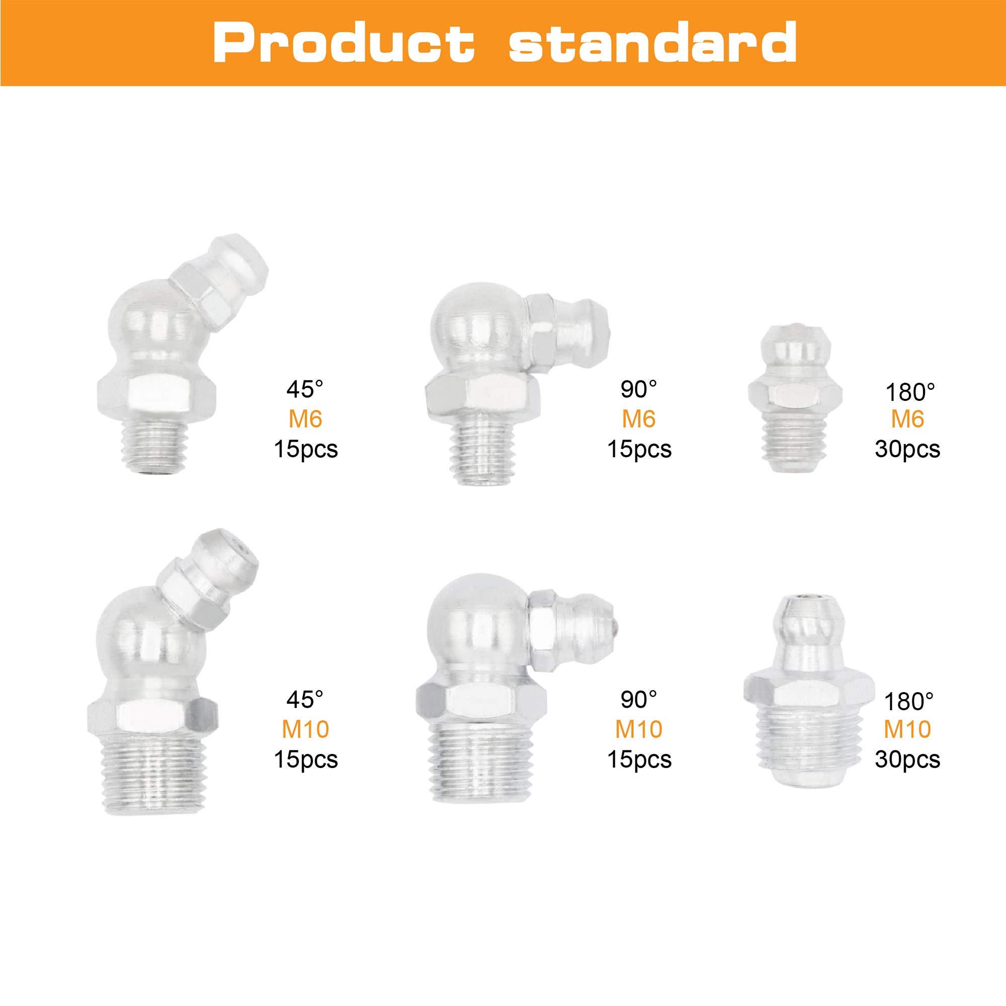 Taxutor Grease Fittings, 120 Pieces Metric Mm Grease Fitting Assortment Kit Standard Grease Gun Fittings Perfect For Replacing M