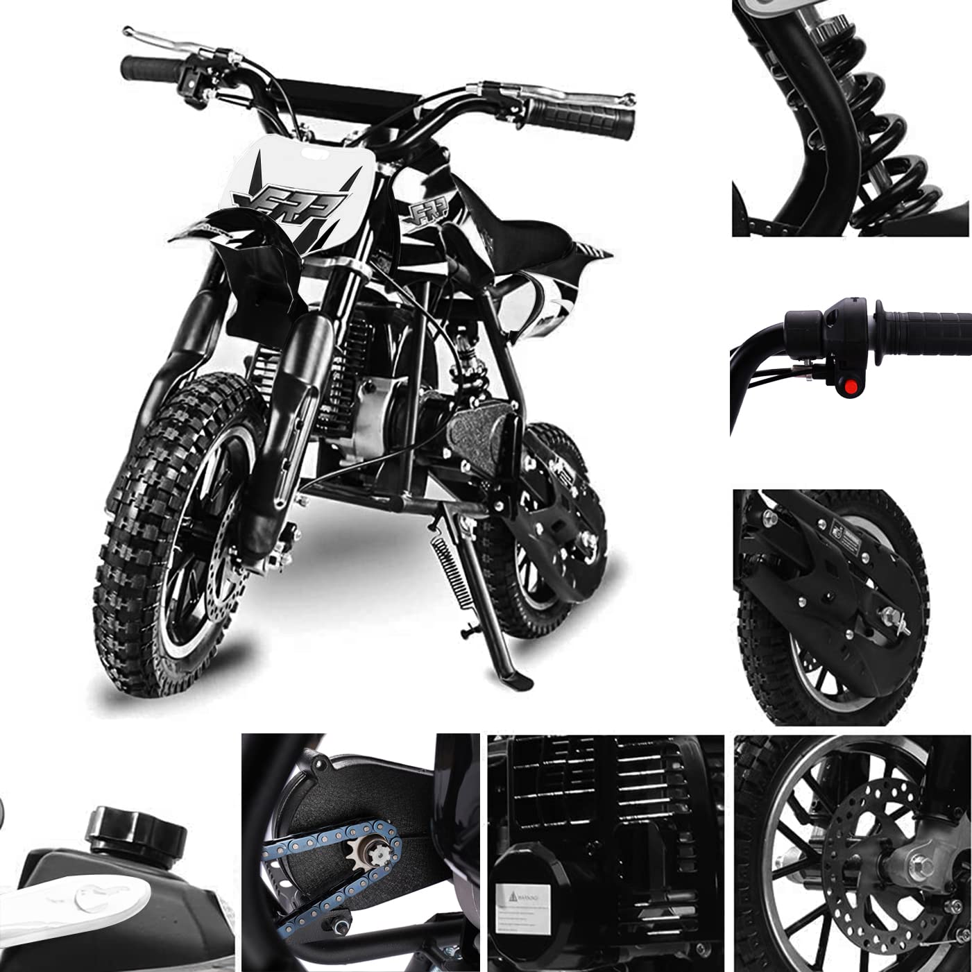 FRP DB001 50CC 2 Stroke Mini Dirt Bike, Off Road Up to 20Mph, EPA Approved Dirt Bike W/Rear Suspension, Kill Switch, Disc Brakes