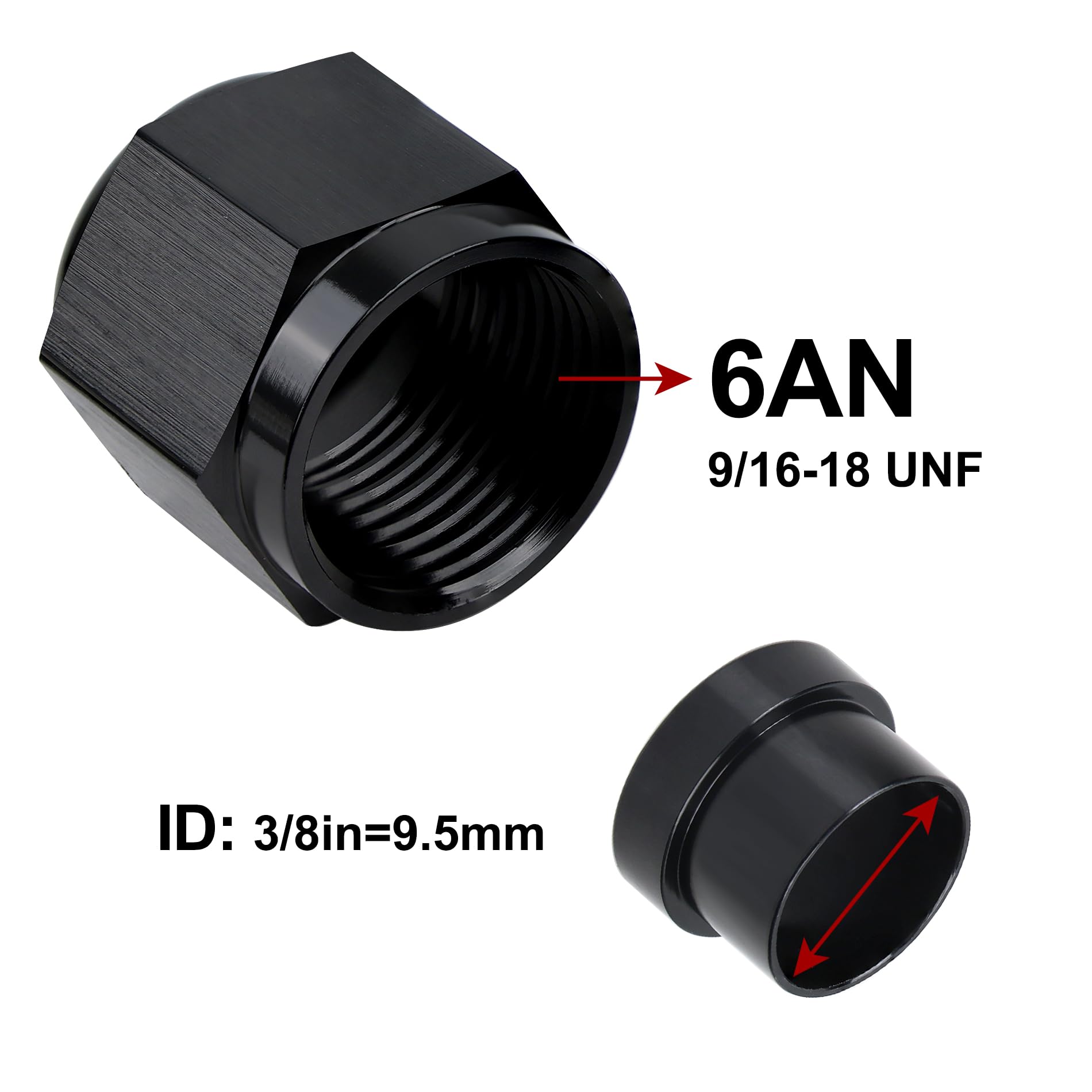 Evil Energy 6An Female Hardline Tube Nut & Sleeve Aluminum Fitting For 3/8' Od Alloy Tubing 2Pcs