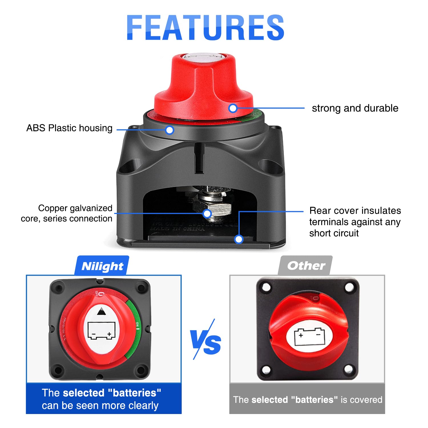 Nilight 2 Pack Battery Switch 12V 24V 48V 275A On/Off Heavy Duty Battery Power Cut Master Switch Disconnect Isolator For Truck V