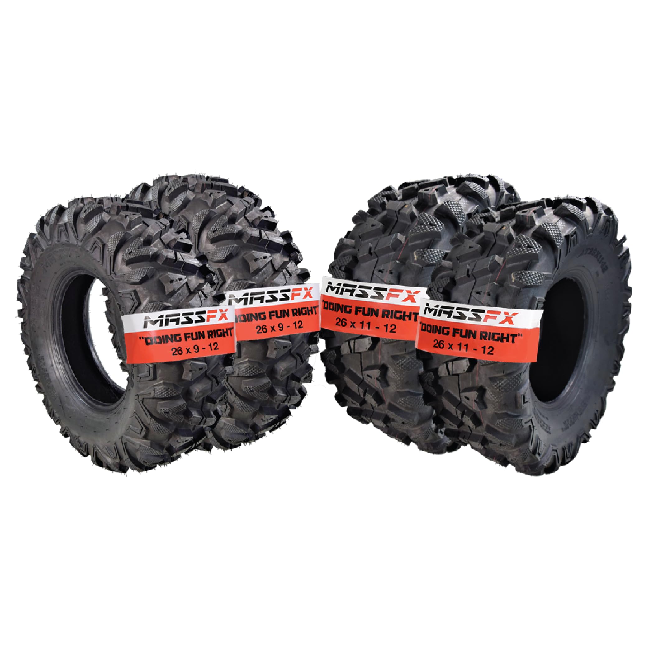 MASSFX 26x912 Front (2) & 26x1112 Rear (2) Tire Set for AllTerrain (ATV), UtilityTask (UTV), and SidebySide (SxS) Vehicles