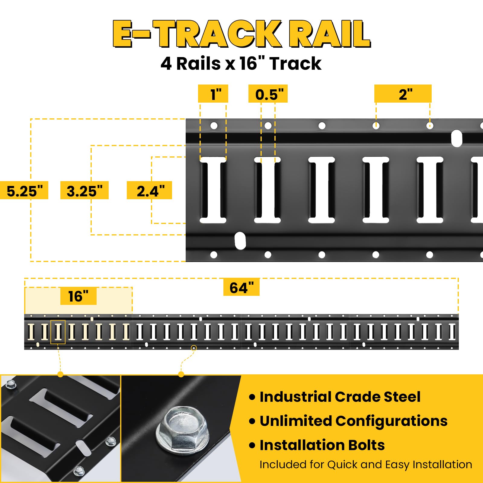 E Track Tie-Down Rail Kit, Trailer Tie Downs, 31 Pcs Set Etrack kit, 4 Rails, 4 Rope Tie Offs, 4 O Ring Anchors, 2 10ft Straps,