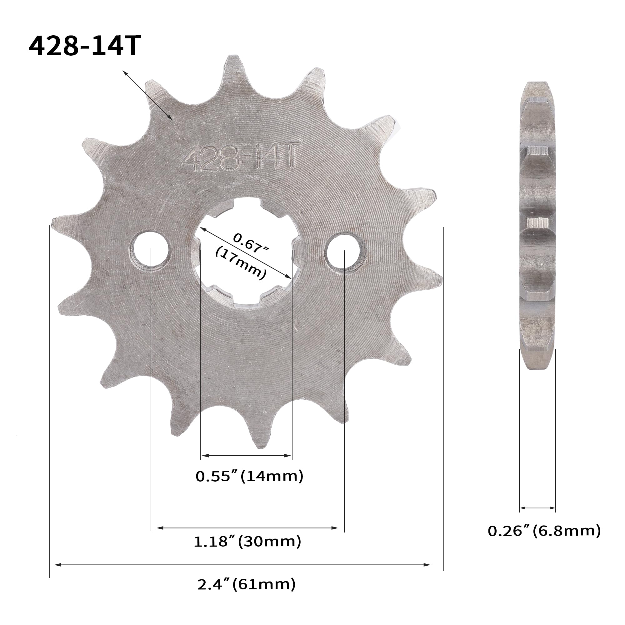 RUTU 428 Size 14 Tooth 17mm Front Engine Sprocket for 50cc-160cc ATV Dirt Bike Quad TaoTao Roketa Sunl