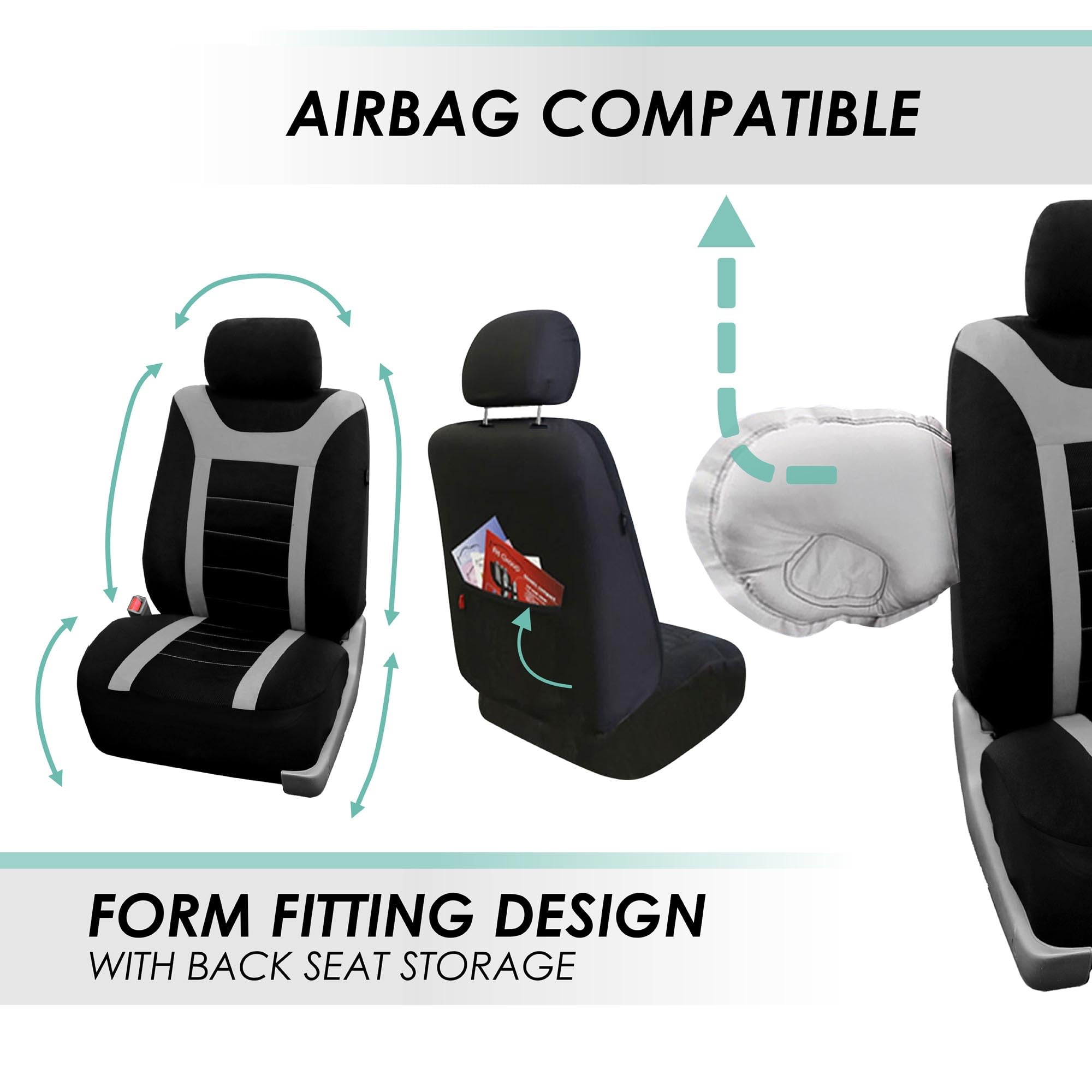 Fh Group Car Seat Covers Sports Seat Covers Front Seats Only, Airbag Compatible Gray Black Automotive Seat Cover Combo Small Car