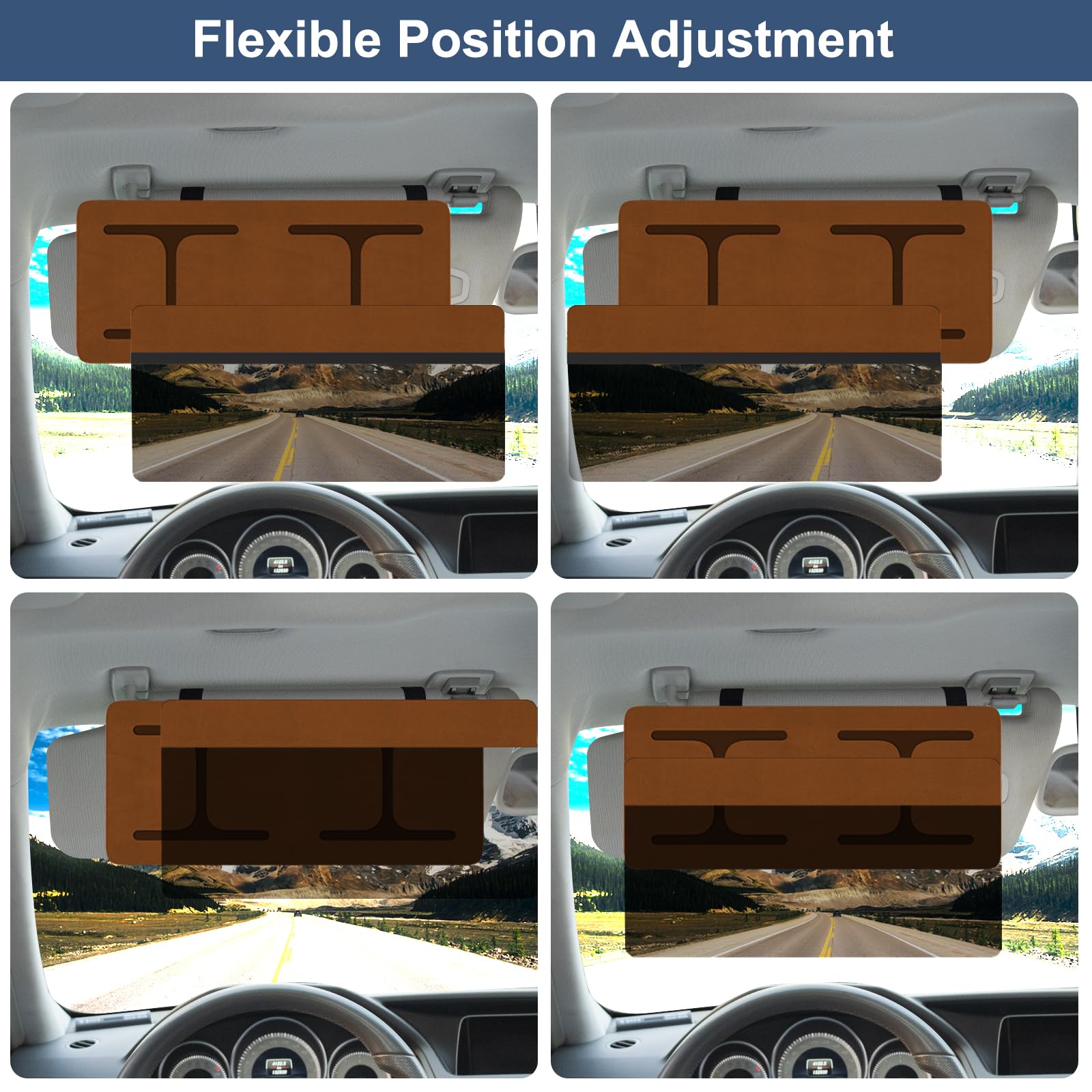 NAZZO Car Visor Extender - Polarized Sun Blocker, Anti-Glare PC Lens, Brown