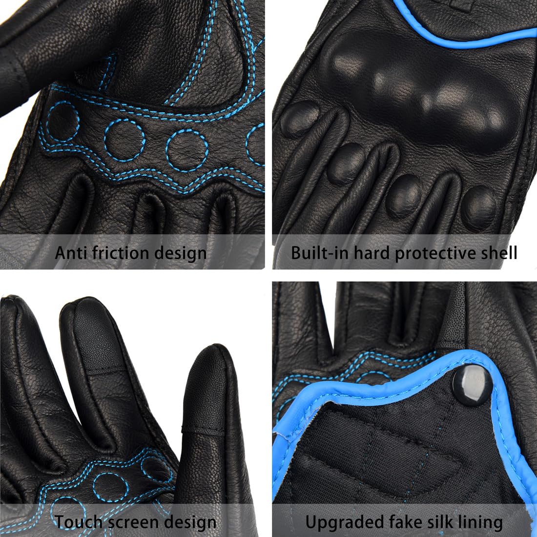 Harssidanza Woman Leather Motorcycle Gloves,Motorbike Gloves,Road Racing,Cycling,Climbing, Powersports Gloves Touchscreen Gl016U
