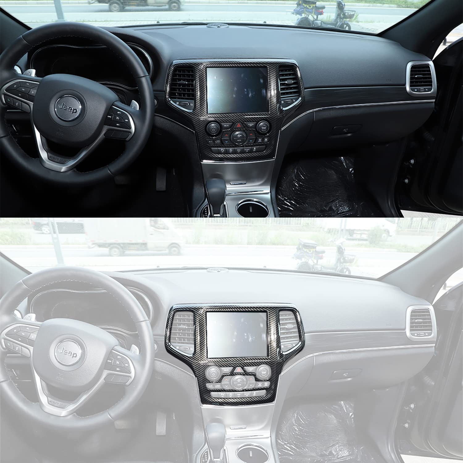 Dashboard Gps Navigation Panel Trim Full Cover For 2014-2018 Jeep Grand Cherokee Srt8 Abs Interior Mouldings Black Carbon Fiber Look Car Styling 1-Pack