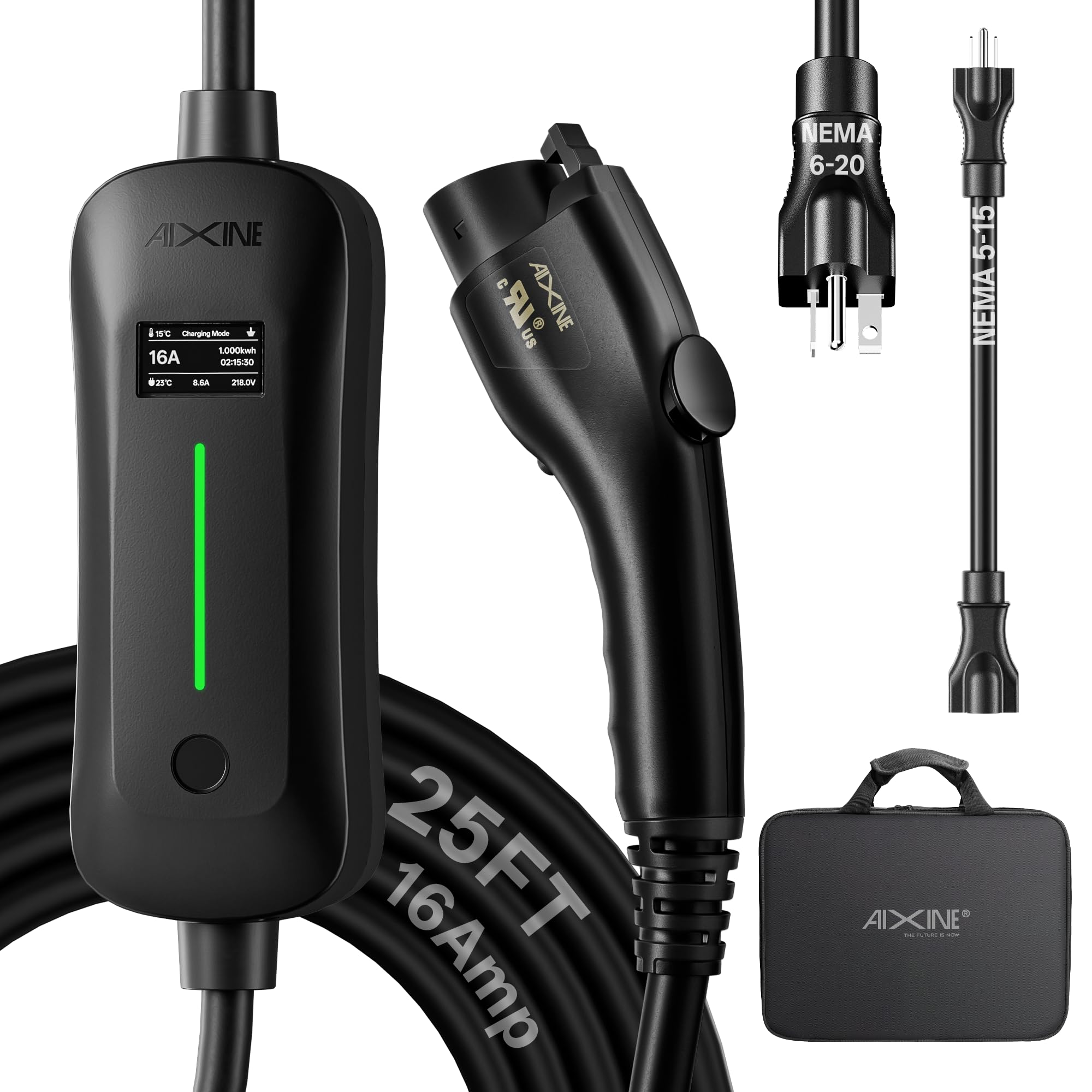 AIXINE Level 1&2 EV Charger,J1772 16A EV Charger with 25FT Extension Cord Cable,Portable Electric Car Charger 240V NEMA 6-20 Plu
