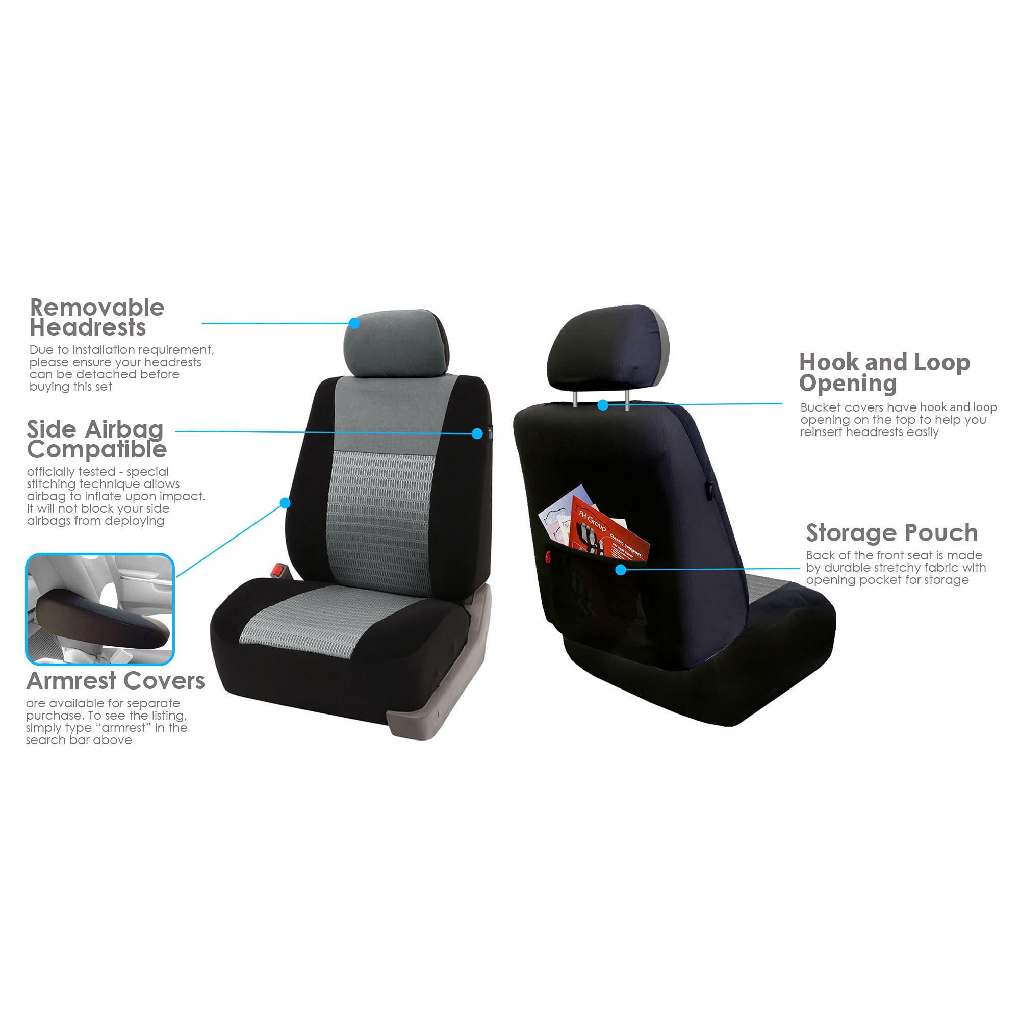 FH Group Trendy Elegance 3D Air Mesh Split Bench Car Seat Cover (Split Ready, Detachable Headrest Only) with Gift- Universal fit
