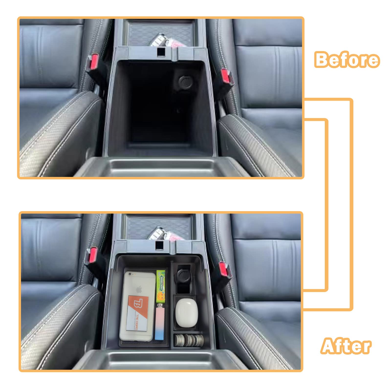TACOBRO Center Console Organizer for Nissan Frontier 2022-2025, ABS Insert, Black Trim, Pickup Truck Armrest Storage Box