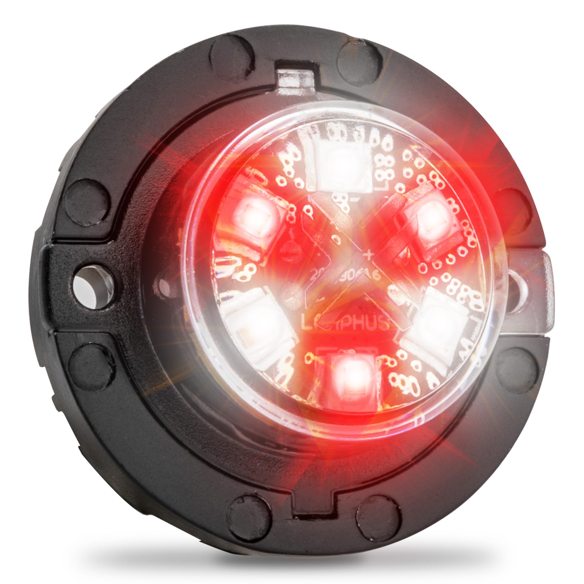 SnakeEye III Red White Clear LED Hideaway Strobe Light [SAE Class 1] 12V 1 Inch Round Waterproof Wig Wag Emergency Flashing Hide