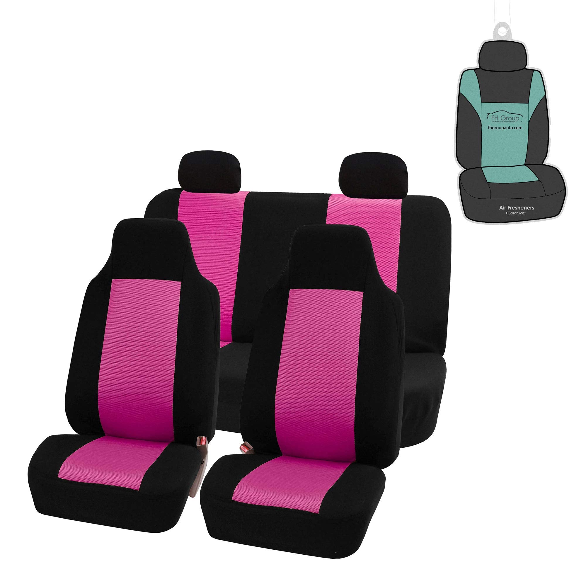 Fh Group Full Set Car Seat Covers Classic Cloth Universal Fit Pink Seat Covers,Washable High Back Combo Small Car Seat Cover Des