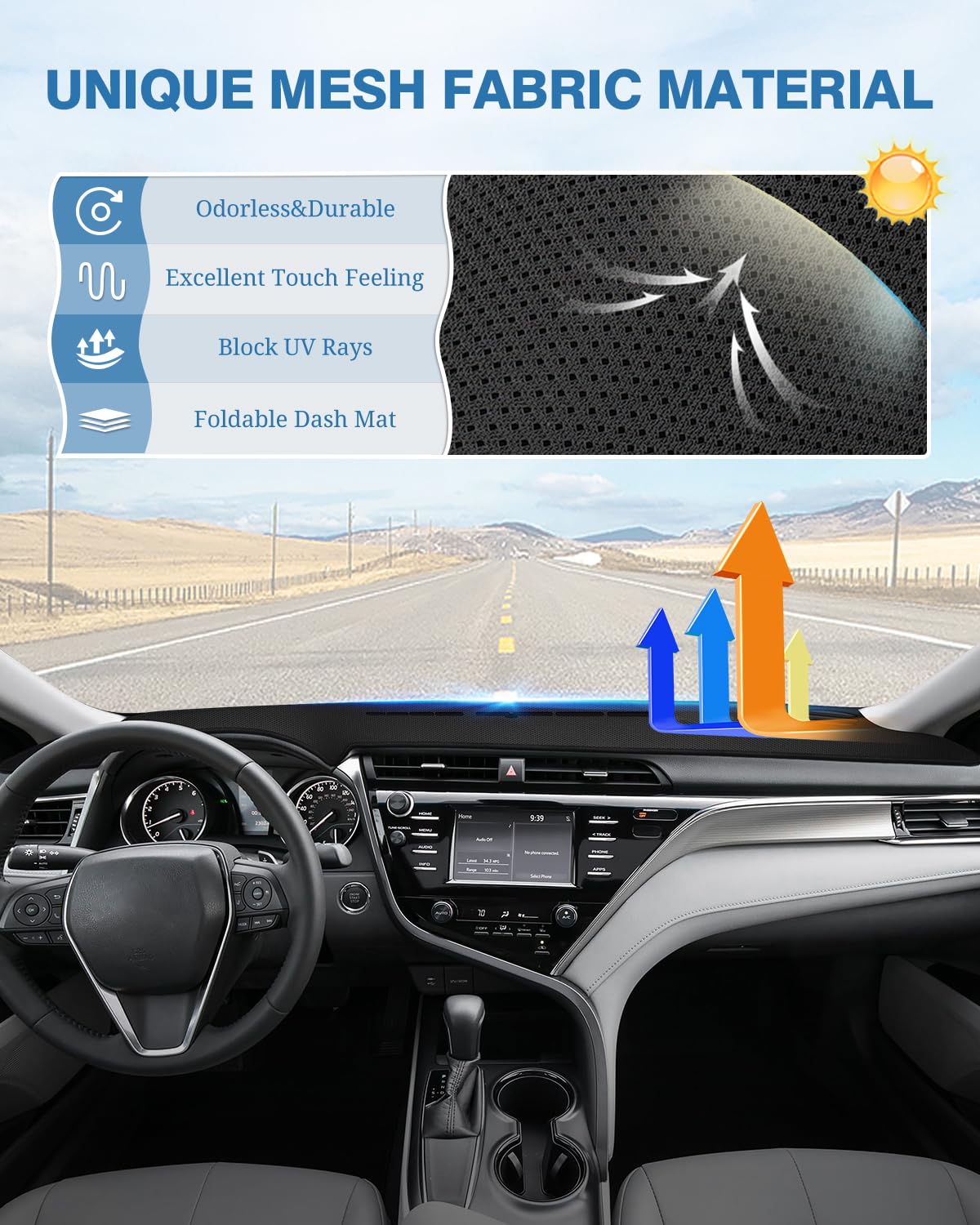 Fiilines Dash Cover For Toyota Camry 2018-2024 (No Hud), Camry Accessories Dashboard Cover Mat No Glare Sunshade Anti-Slip Pad P