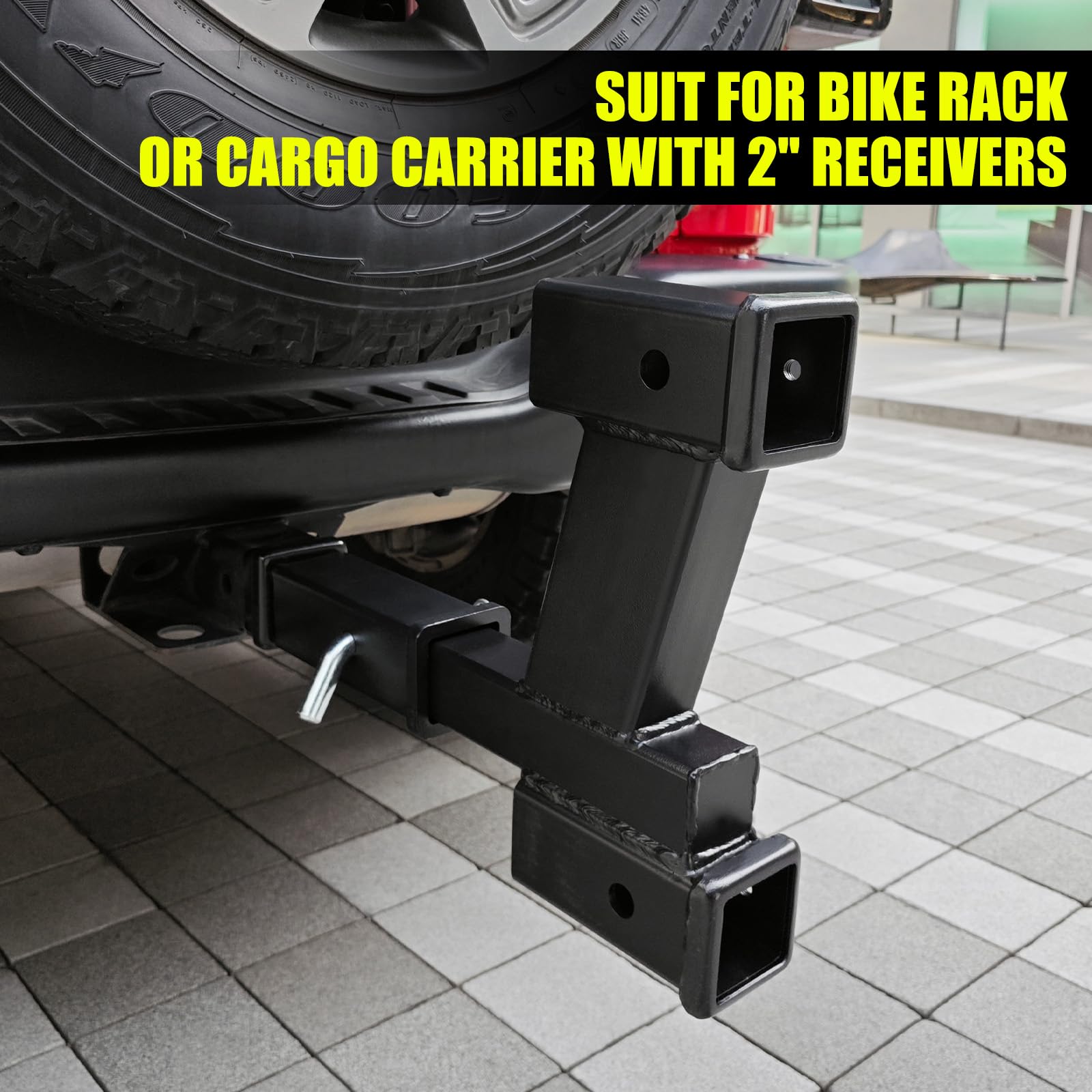 KAIRAY Trailer Dual Hitch Extender Adapter, 2" & 10" Riser/Drop, Alloy Steel, 10000lbs Capacity, Y-shaped, Black