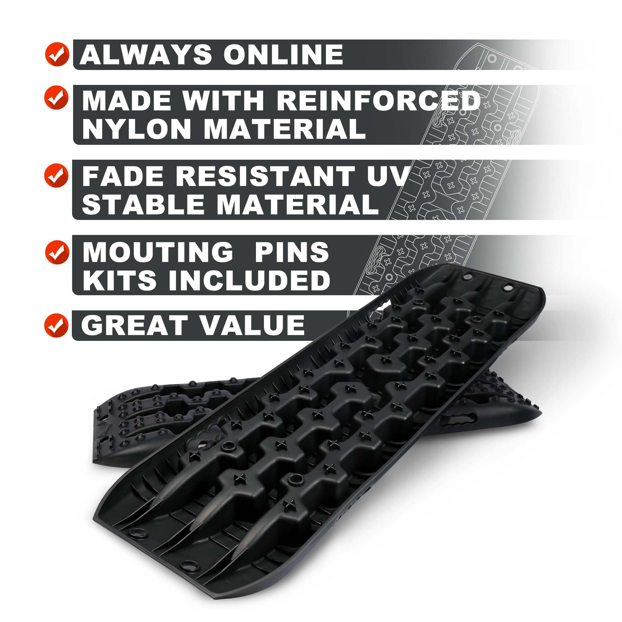 X-BULL Recovery Traction Tracks for Sand, Mud, Snow - Nylon Tire Ladder, Black, Model EE900/EE900-B