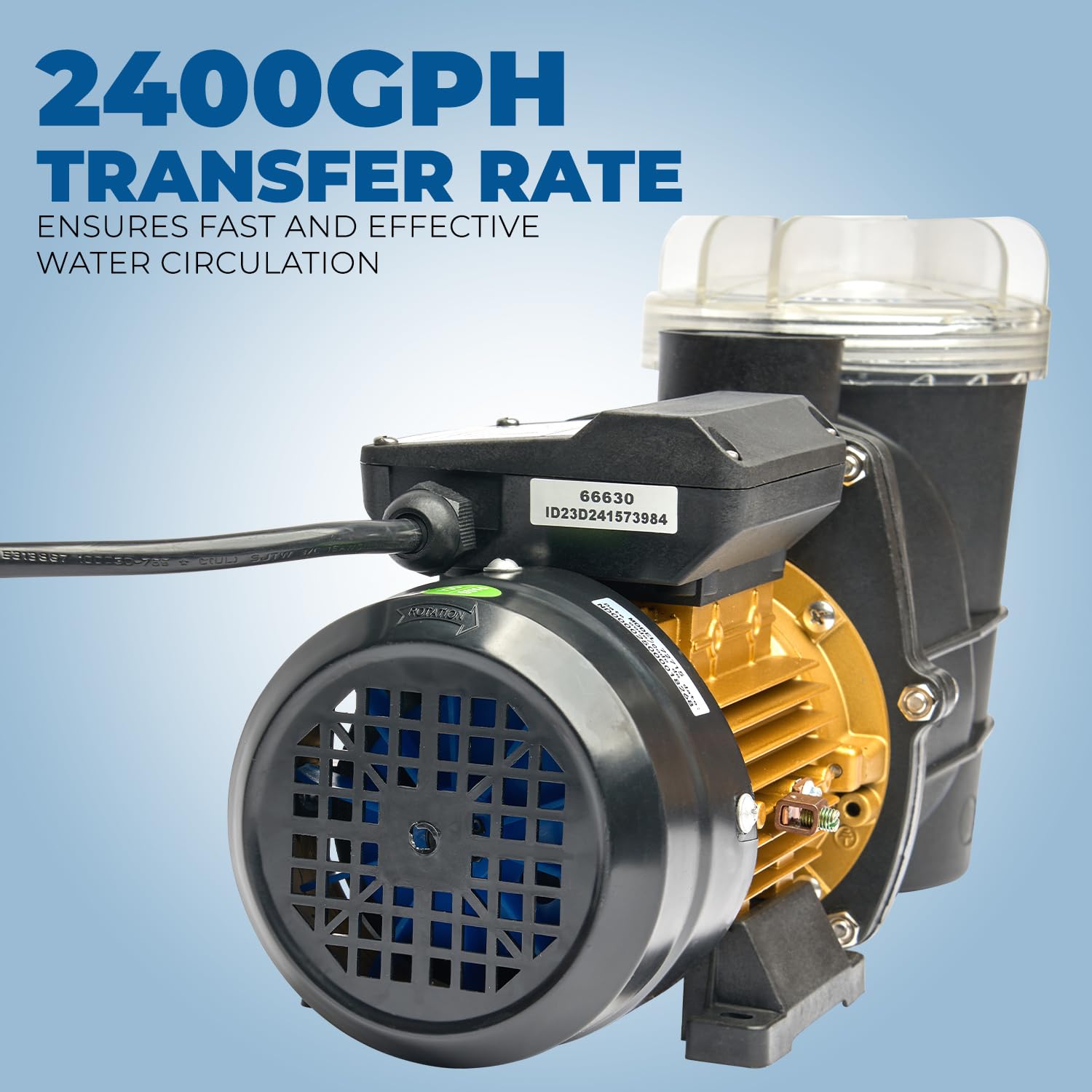 XtremepowerUS 3/4HP Swimming Pool Pump - 2400GPH, Self-Priming, Black, Model 75117-1, Above-Ground Spa & Pond Use
