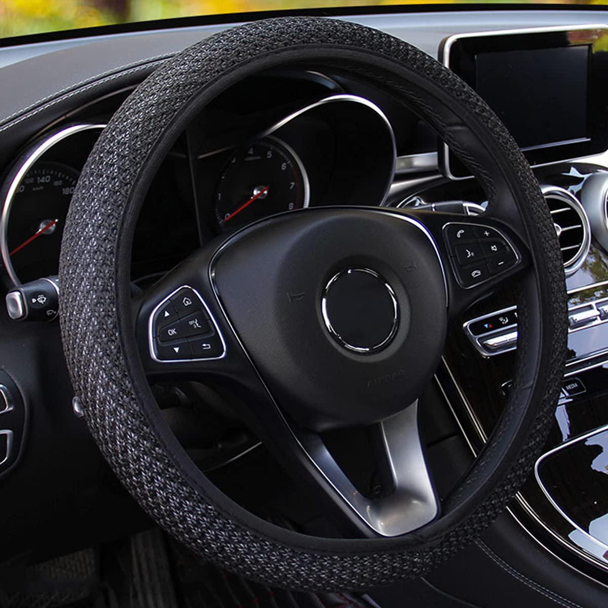Universal Car Steering Wheel Cover, Microfiber Breathable Ice Silk, Anti-Skid, Warm In Winter And Cool In Summer, Steering Wheel Cover For Men And Women (Black)