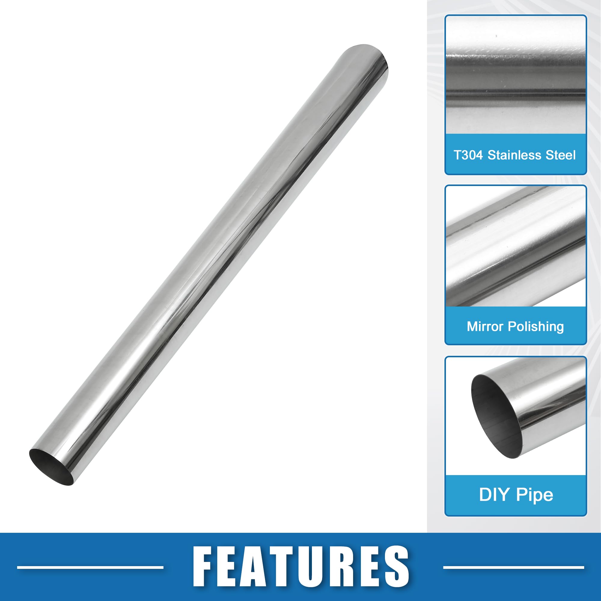 A ABSOPRO Car Mandrel Exhaust Pipe Tube Durable 48'' Length 5'' OD Straight Exhaust Tube DIY Custom 0 Degree Modified Piping T30