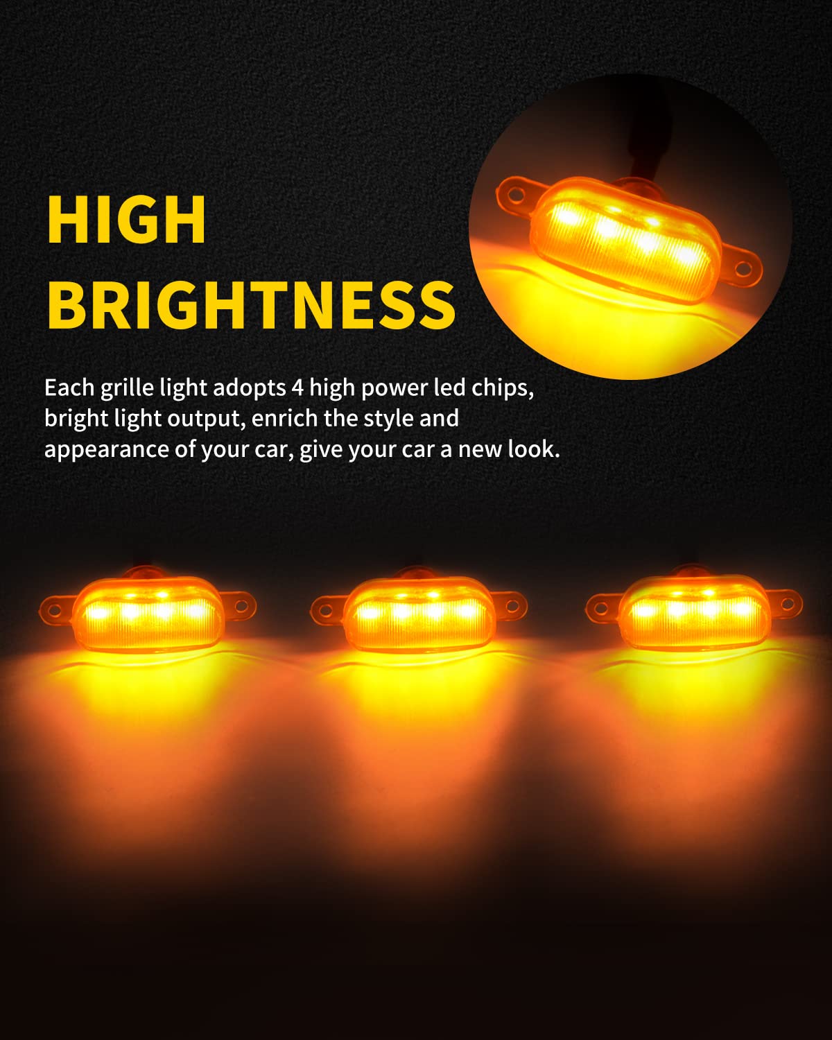 MEALAM Amber LED Lights 3PCS Front Grille Raptor Lamps Car Accessories with Harness and Fuse, Compatible with 2004-2019 for-d F1
