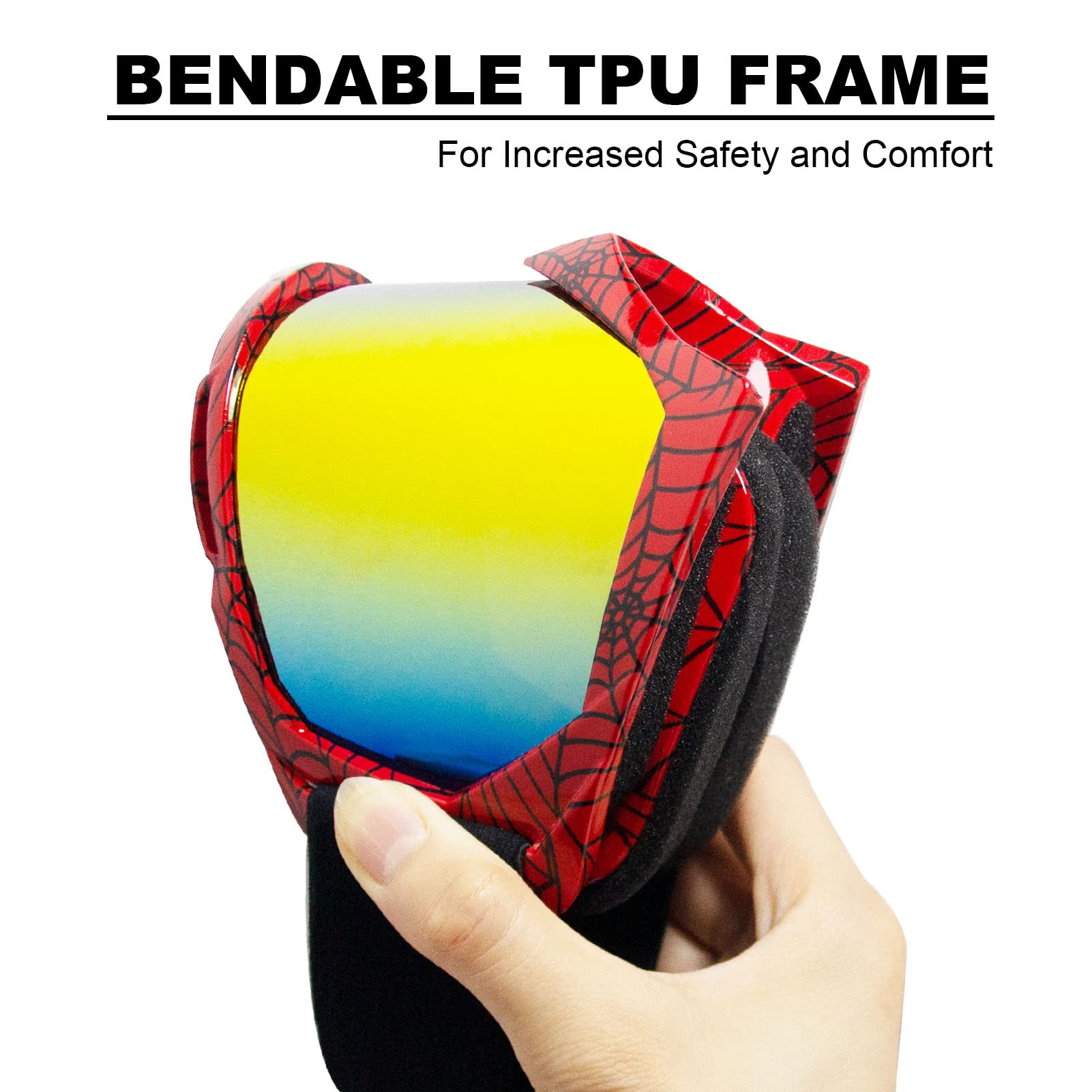 CoPvner ATV Goggles - UV 400 Motocross Goggle for Adults & Kids, Spider Red Frame, Polycarbonate, Model MotoGoggle10