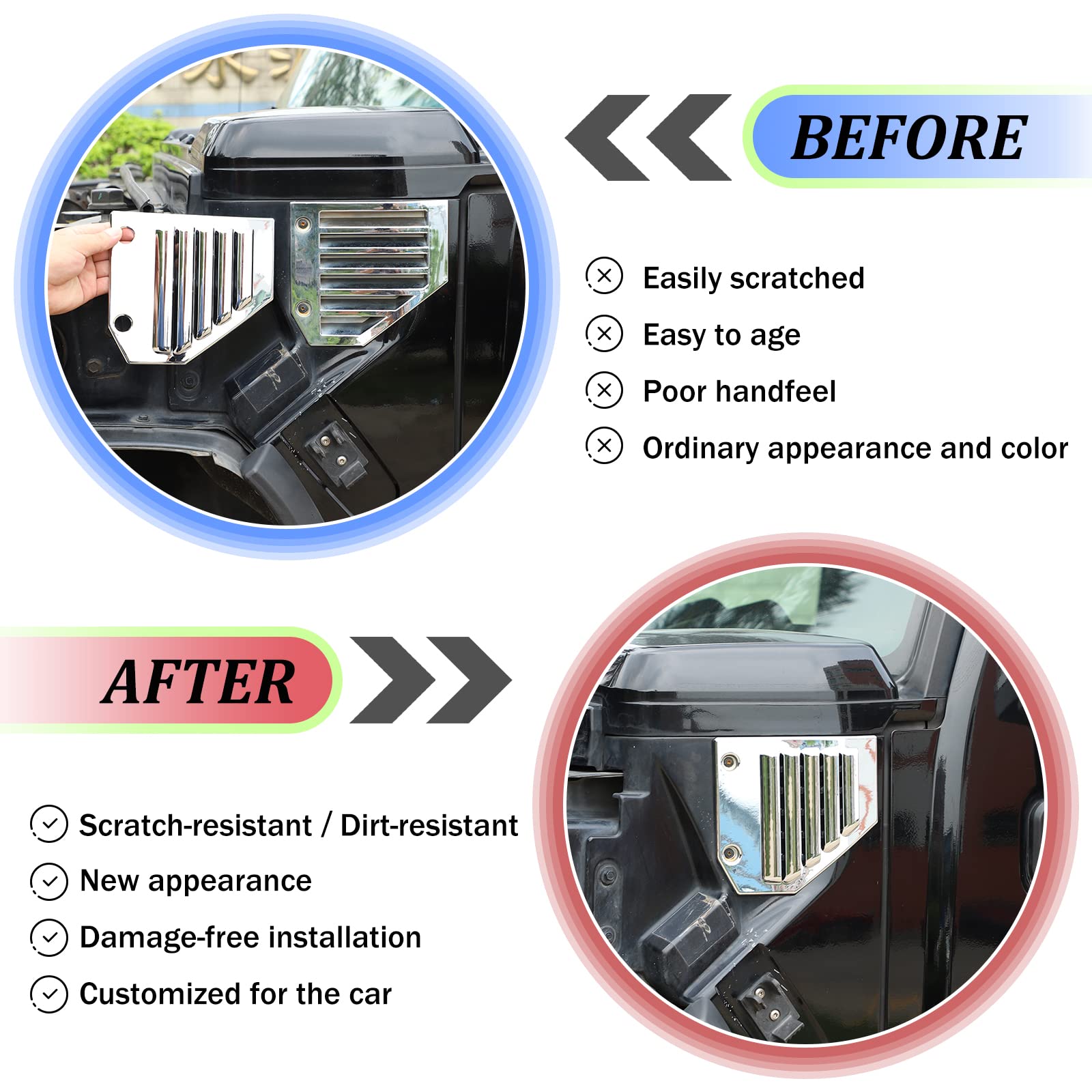 Qiosreui Hood Side Air Vent Trim Covers for Hummer H2 (2003-2009) - Sliver, Engine Side Grilles Cover, Model MCUNVT-26363145058