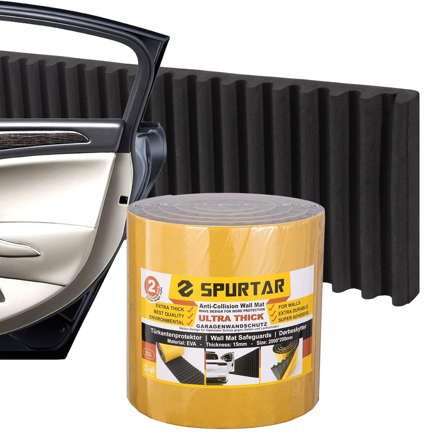 Spurtar Ultra Thick Garage Wall Protector Garage Parking Aid, Self-Adhesive Car Door Protector, Wavy-Mat Wall Padding, Vehicle D
