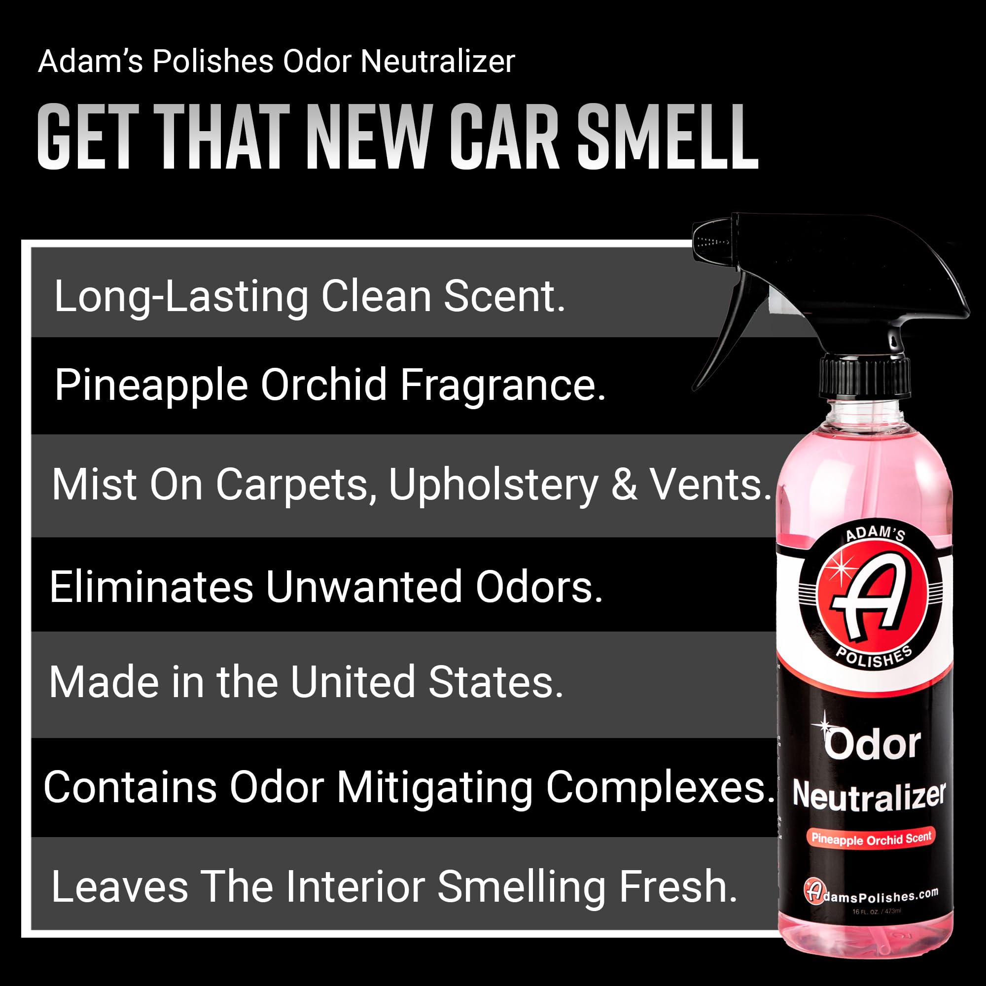 Adam's Polishes Car Air Freshener Spray - Odor Neutralizer, Pineapple Orchid, 16 Fl Oz, Eliminates Pet & Interior Odors