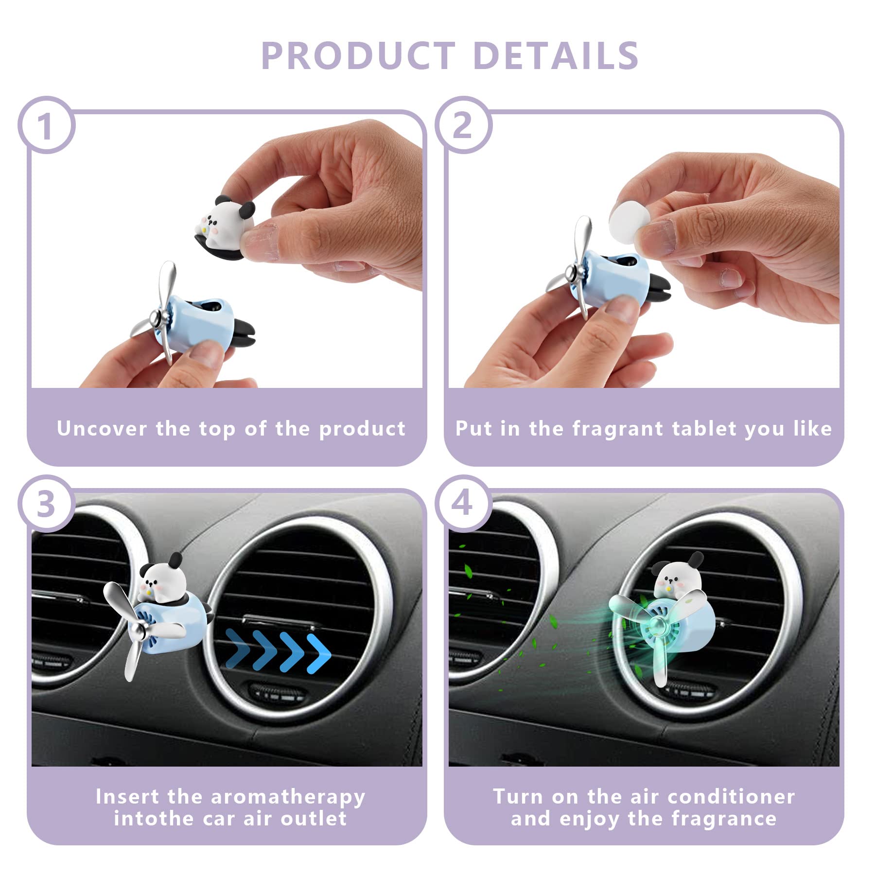 Jimtyee Car Air Fresheners Cute Cartoon White Puppy Pilot Car Diffuser Rotating Propeller Automotive Air Outlet Fan Creative Car