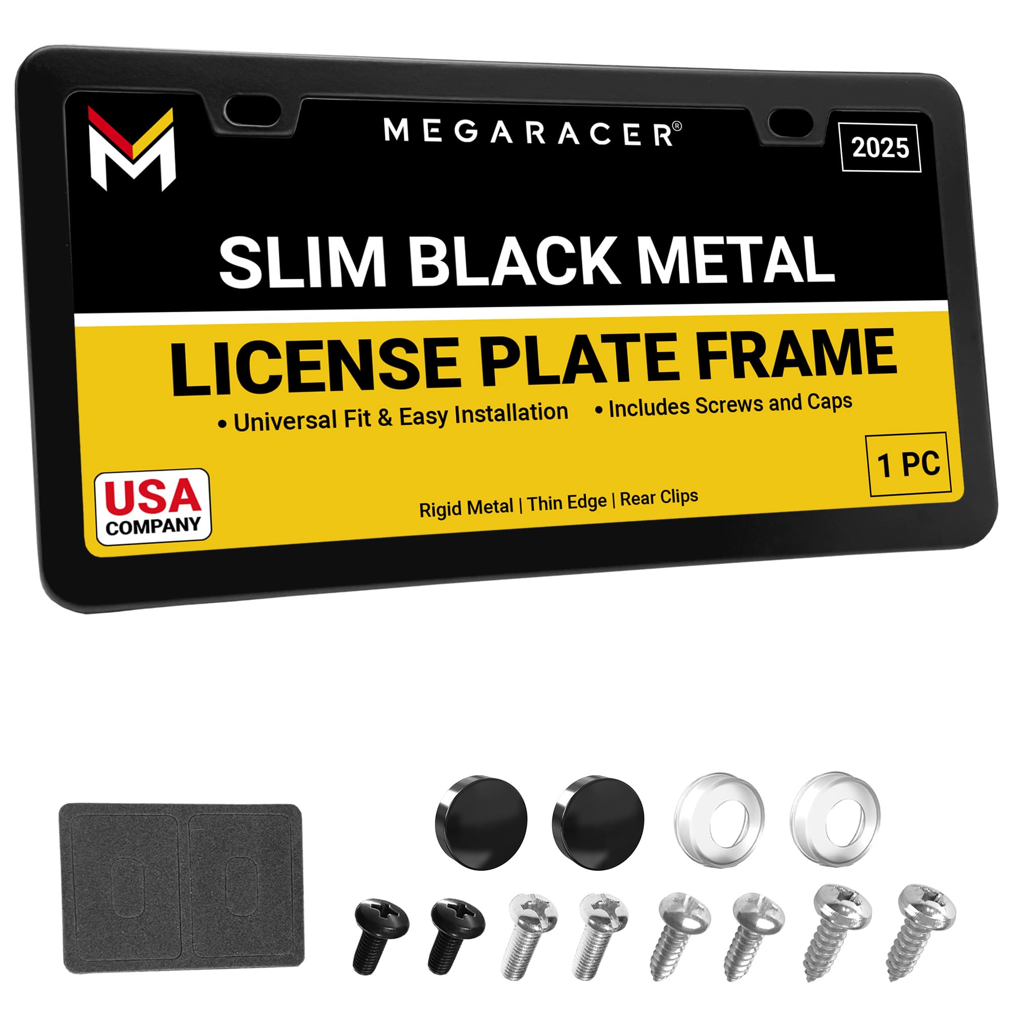 Slim Matte Black License Plate Frame | 1 Pack | Thin Metal Car Plate Frames | Cool Licence Plate Holder For Men Women | Front Or