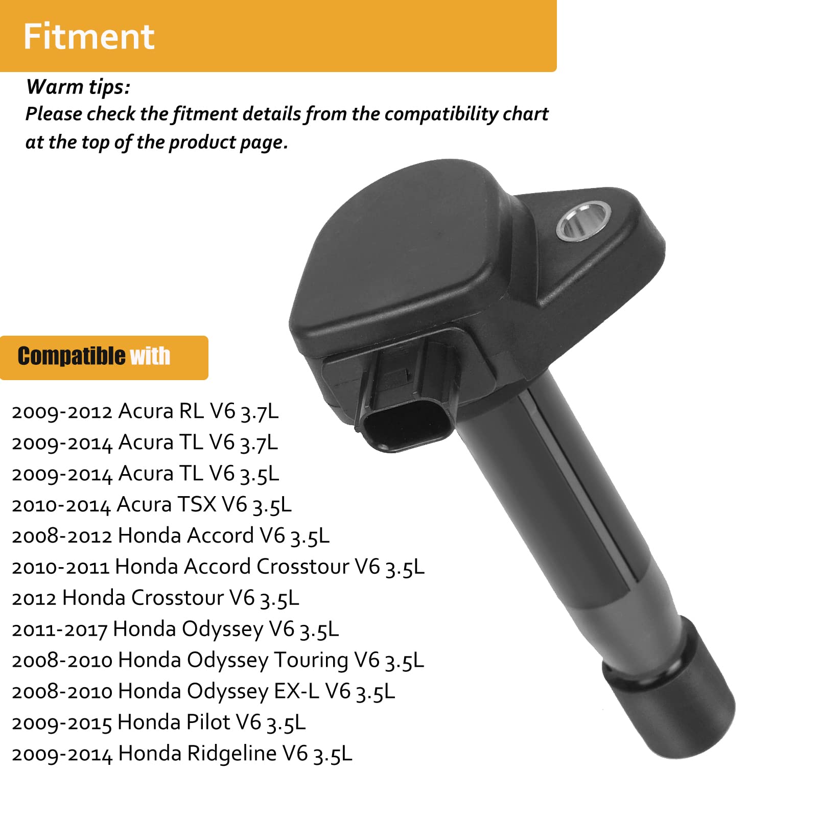 NPAUTO Ignition Coil Pack Set of 6 for Acura RL TL TSX, Honda Accord Odyssey Pilot, V6 3.5L 3.7L, Model KIT-10631