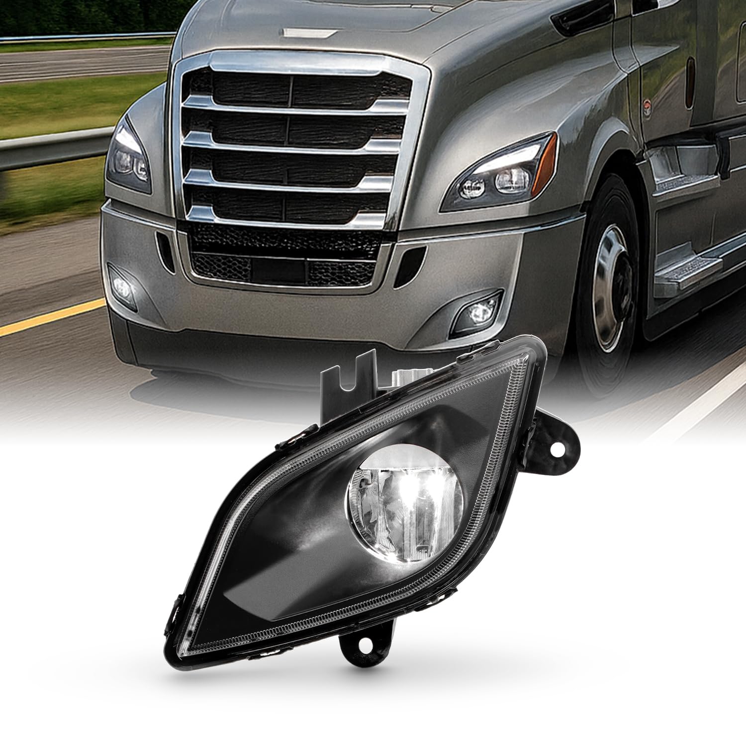 AKKON - Fit 2018 2019 2020 2021 2022 2023 Freightliner Cascadia 126 Class 8 Truck LED Fog Light Lamp Black OE Style Driver Side