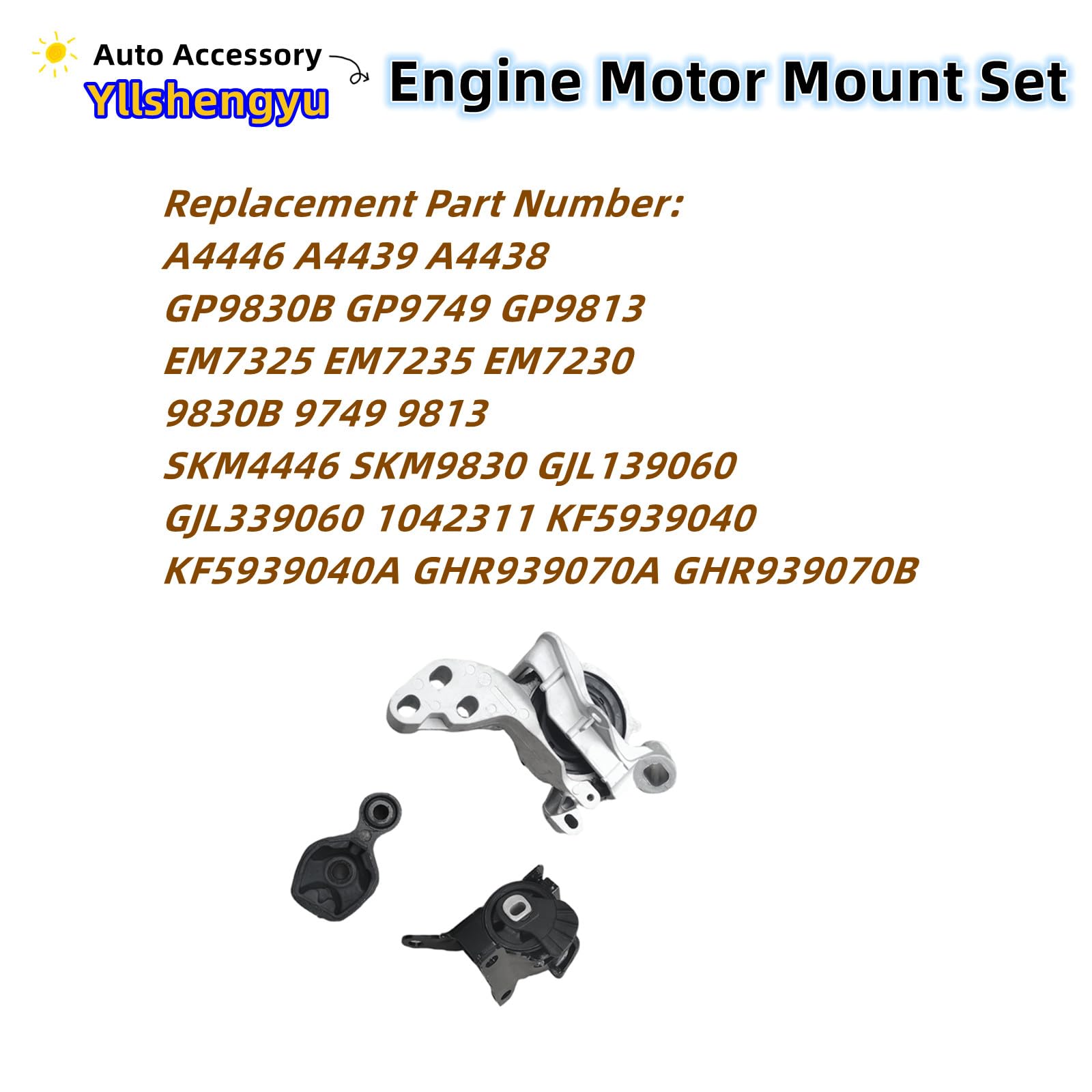 Yllshengyu 3pcs Engine Motor Mount Kit for Mazda 3 2014-2018 & Mazda 6 2014-2017, Compatible with A4446 A4439 A