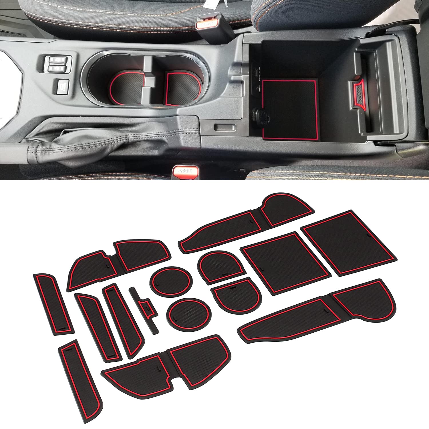 Mochent Cup Holder Insert For Subaru Crosstrek 2023 2022 2021 2020 2019 2018 And For Subaru Impreza 2017-2023 Center Console Mat Non-Slip Door Pocket Liners Interior Accessories(Red)