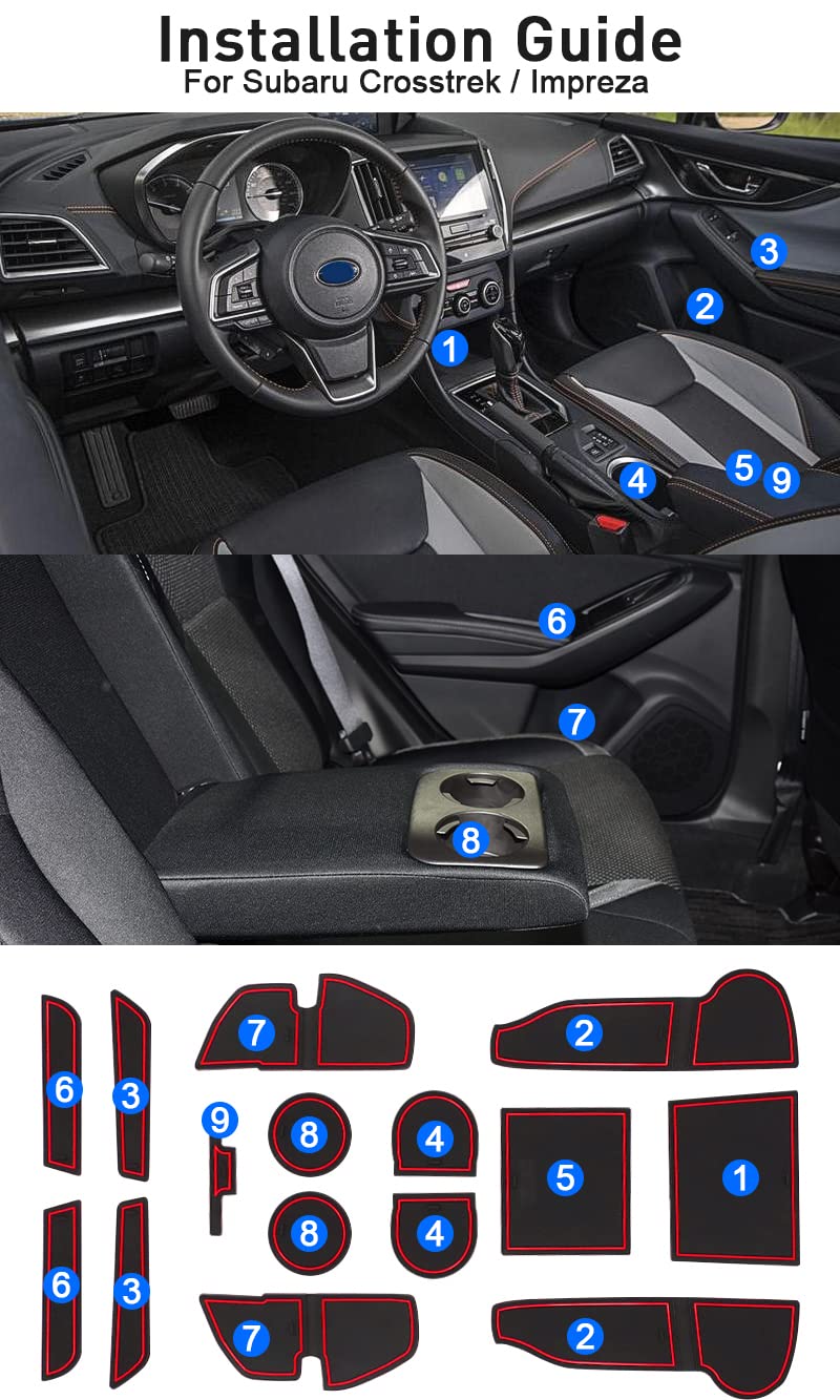 Mochent Cup Holder Insert For Subaru Crosstrek 2023 2022 2021 2020 2019 2018 And For Subaru Impreza 2017-2023 Center Console Mat Non-Slip Door Pocket Liners Interior Accessories(Red)
