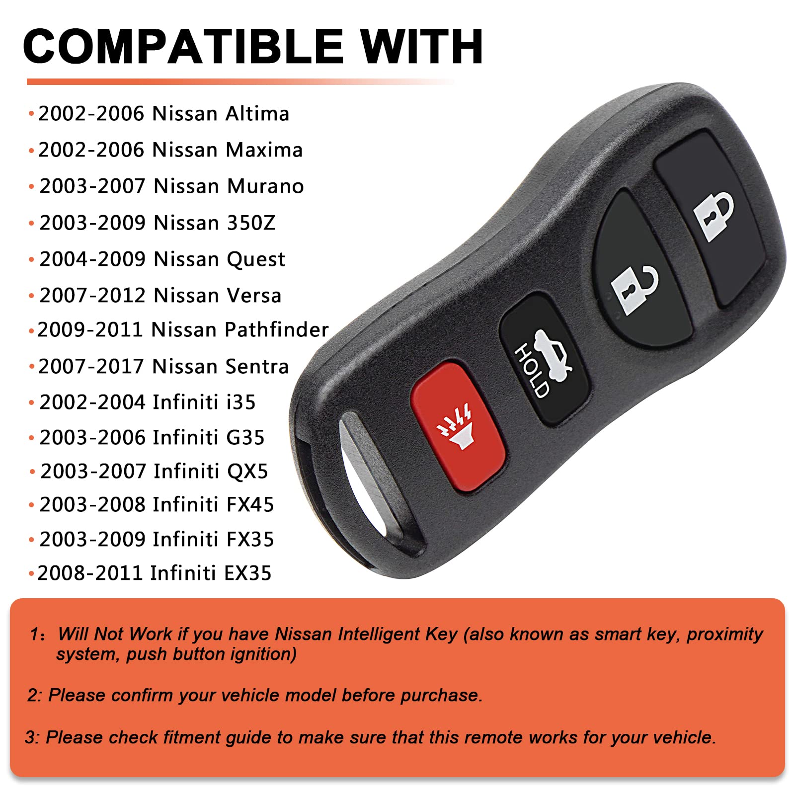 Saverremotes For 2002-2006 Nissan Altima Maxima Keyless Entry Remote Control Car Key Fob Replacement For Kbrastu15 (Pack Of 2)